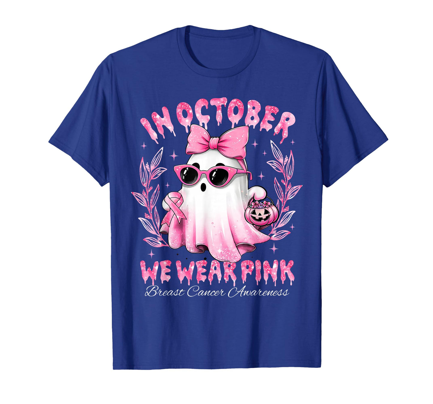 We Wear Pink Ghost Sunglasses Ribbon Breast Cancer Awareness T-Shirt