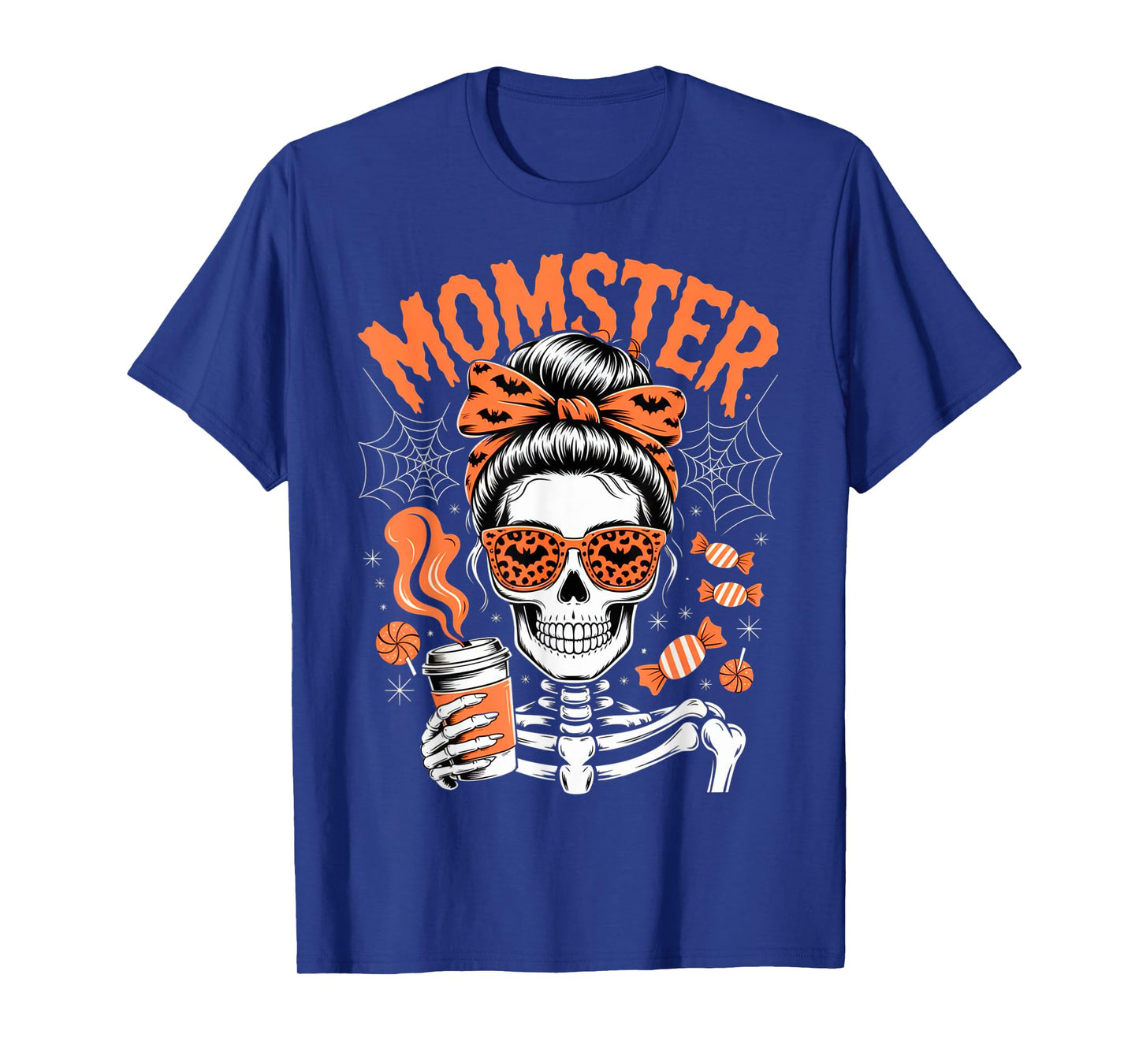 Momster Halloween Costume Skeleton Messy Bun Mother Coffee T-Shirt
