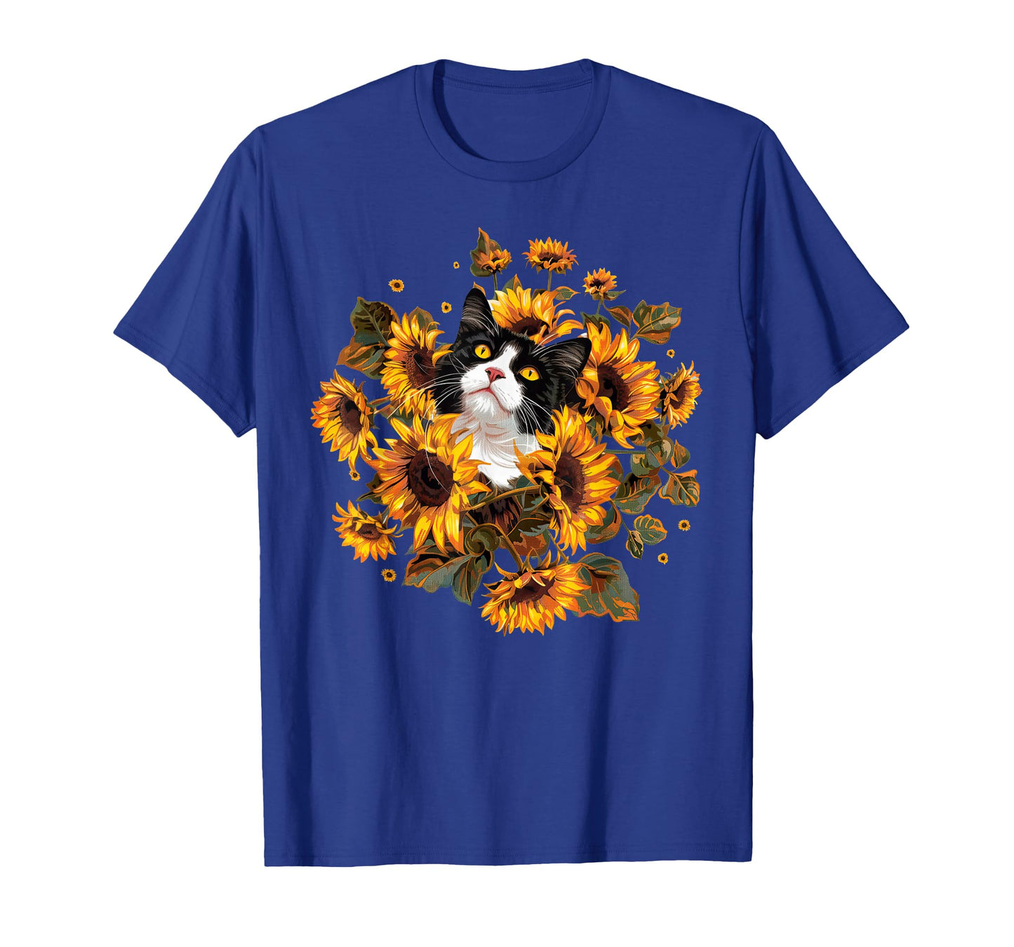 Retro Tuxedo Cat With Sunflower Cute Kitten Lover Gardening T-Shirt