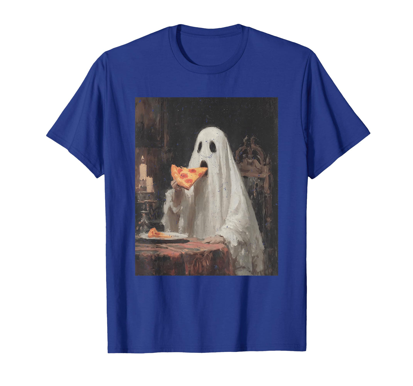 Funny Ghost Eating Pizza Retro Halloween Spooky Season T-Shirt