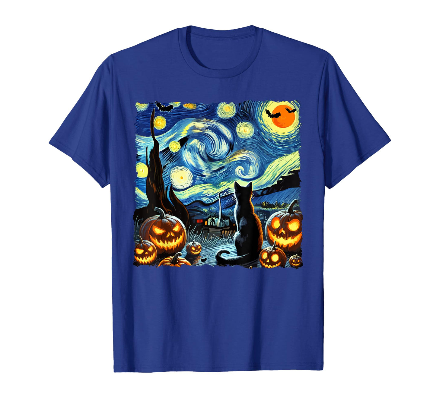 Halloween Van Gogh Starry Night Black Cat Men Women Kids T-Shirt