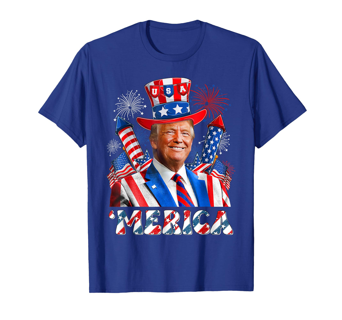 'MERICA TRUMP Happy 4th Of July Trump American Flag Funny T-Shirt