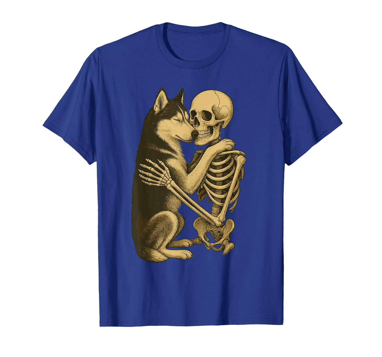 Skeleton Hugging Siberian Husky T-Shirt