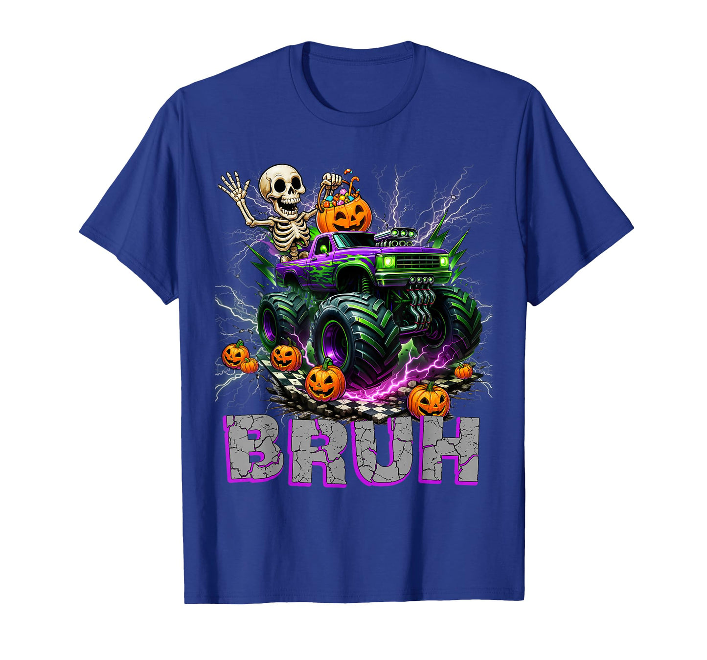Skeleton Riding Monster Truck Halloween Costumes Boys Kids T-Shirt