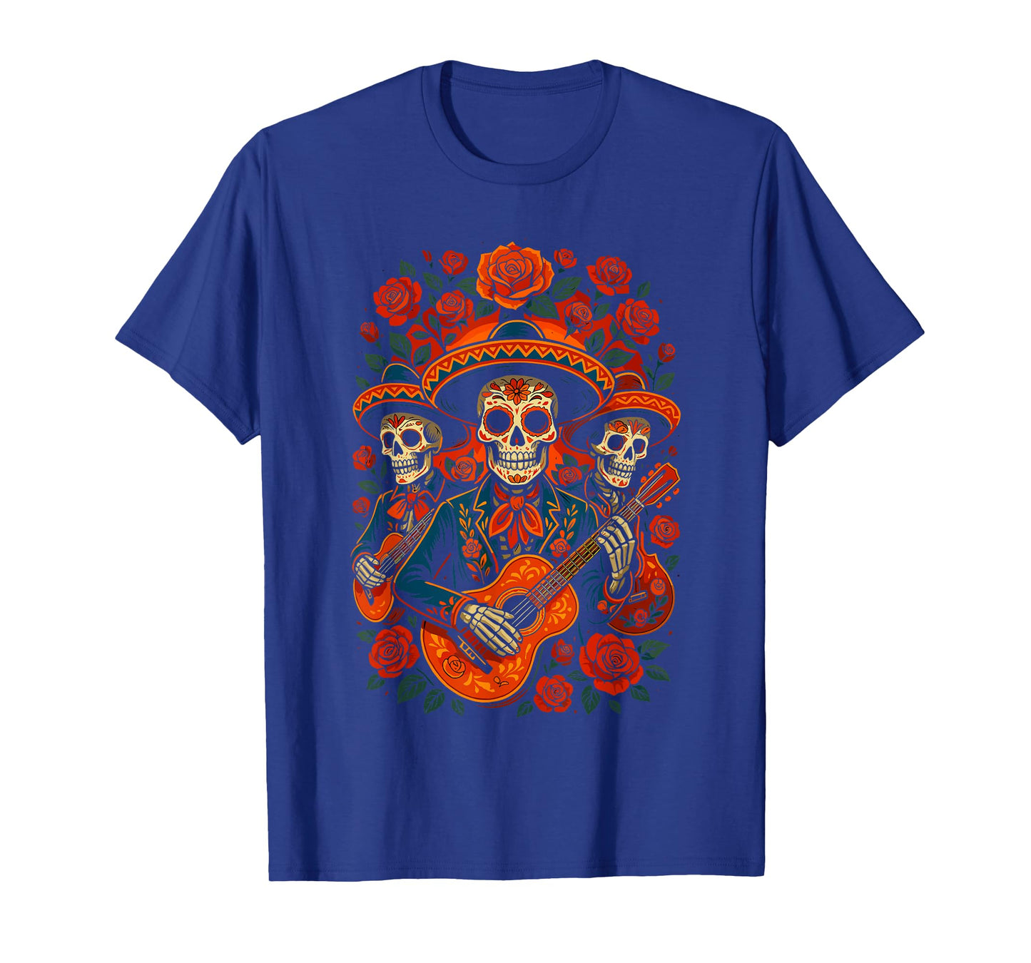 Mariachi Sombrero Costume Dia De Los Muertos Skeleton Guitar T-Shirt