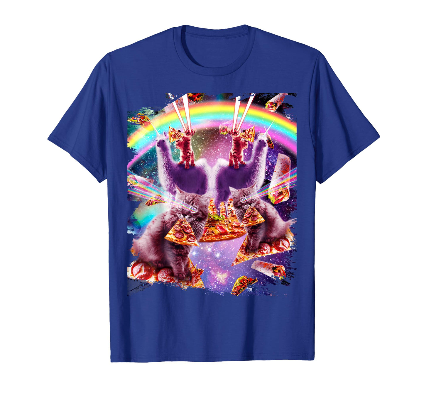 Laser Pizza Cat On Llama, Lazer Kitty Cats In Rainbow Space T-Shirt