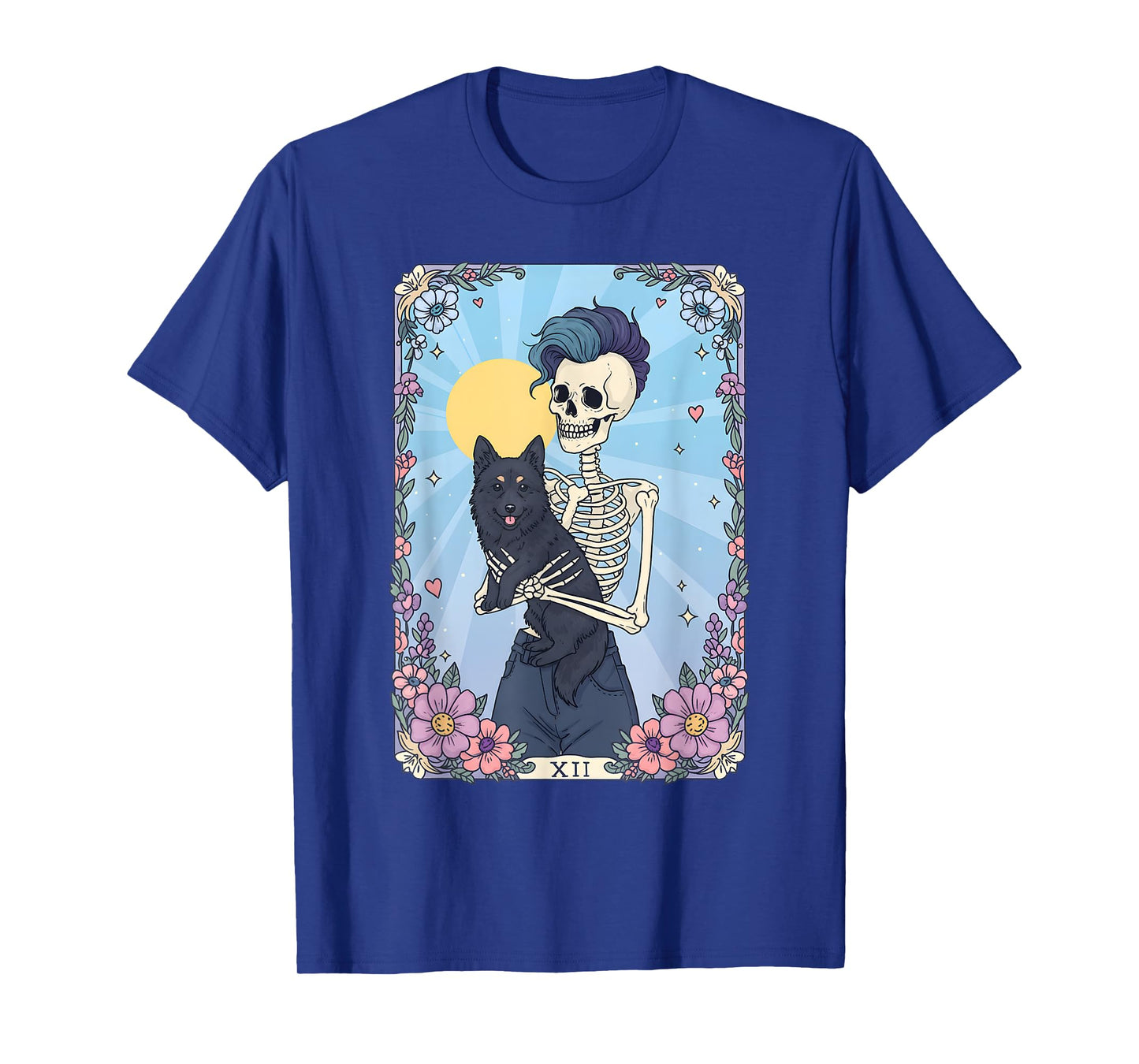 Schipperke Dog Tarot Card Halloween Costume Skeleton Retro T-Shirt