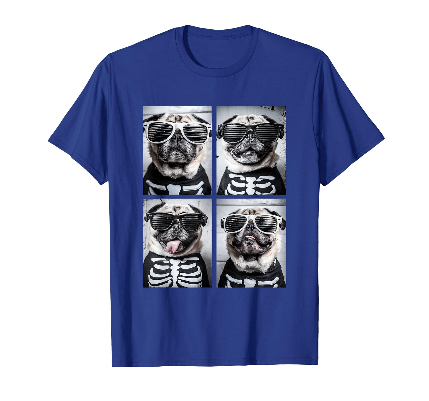 Cute Pugs with Sunglasses Skeleton Costume Funny Halloween T-Shirt