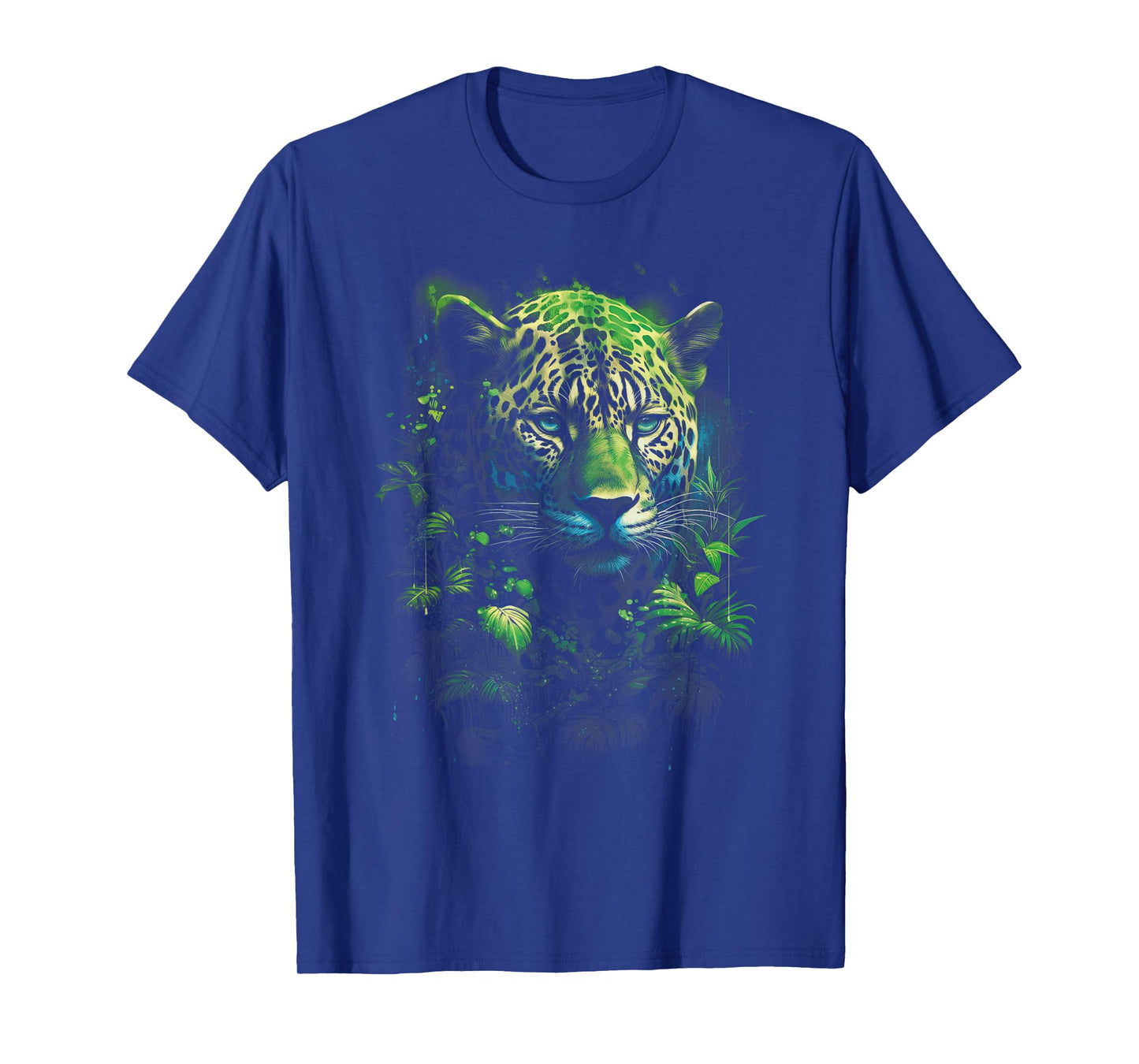Animal Predator Jaguar Artwork Majestic Jaguar Jungle Wildlife Illustration T-Shirt - Black, Unisex-Adults, Unisex-Kids, Short Sleeve, Straight, Modern, Casual, All Seasons