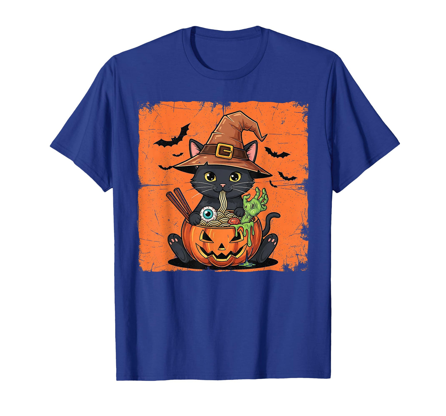 Spooky Black Cat Eating Ramen Halloween Kawaii Japanese T-Shirt