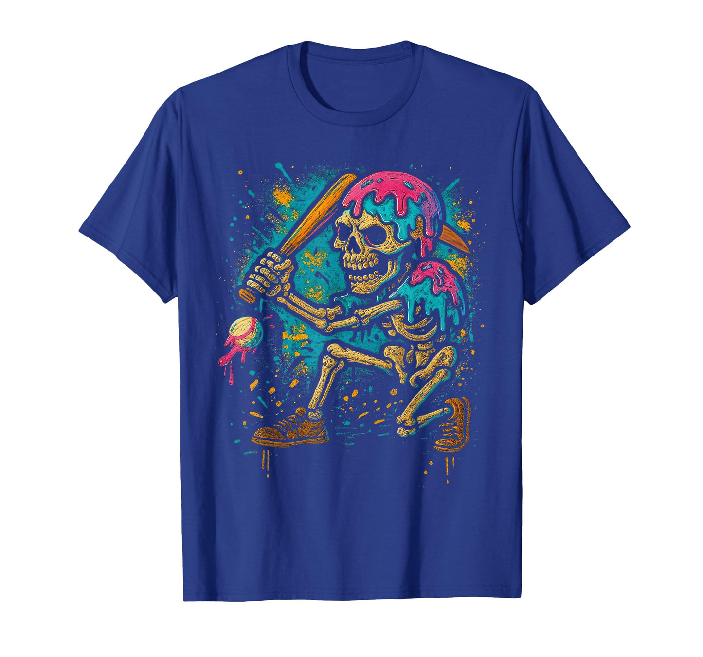 Funny Baseball Skeleton Ice Cream Drip Baseball Boys Kids T-Shirt
