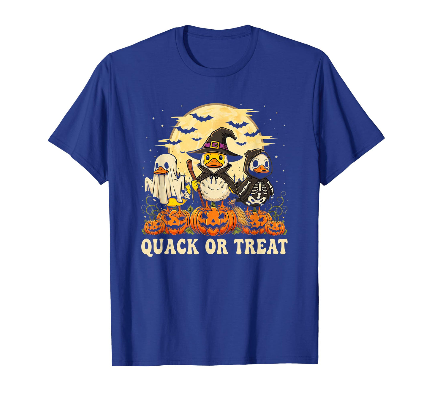 Quack Or Treat Funny Duck Halloween Witch Ghost & Skeleton T-Shirt