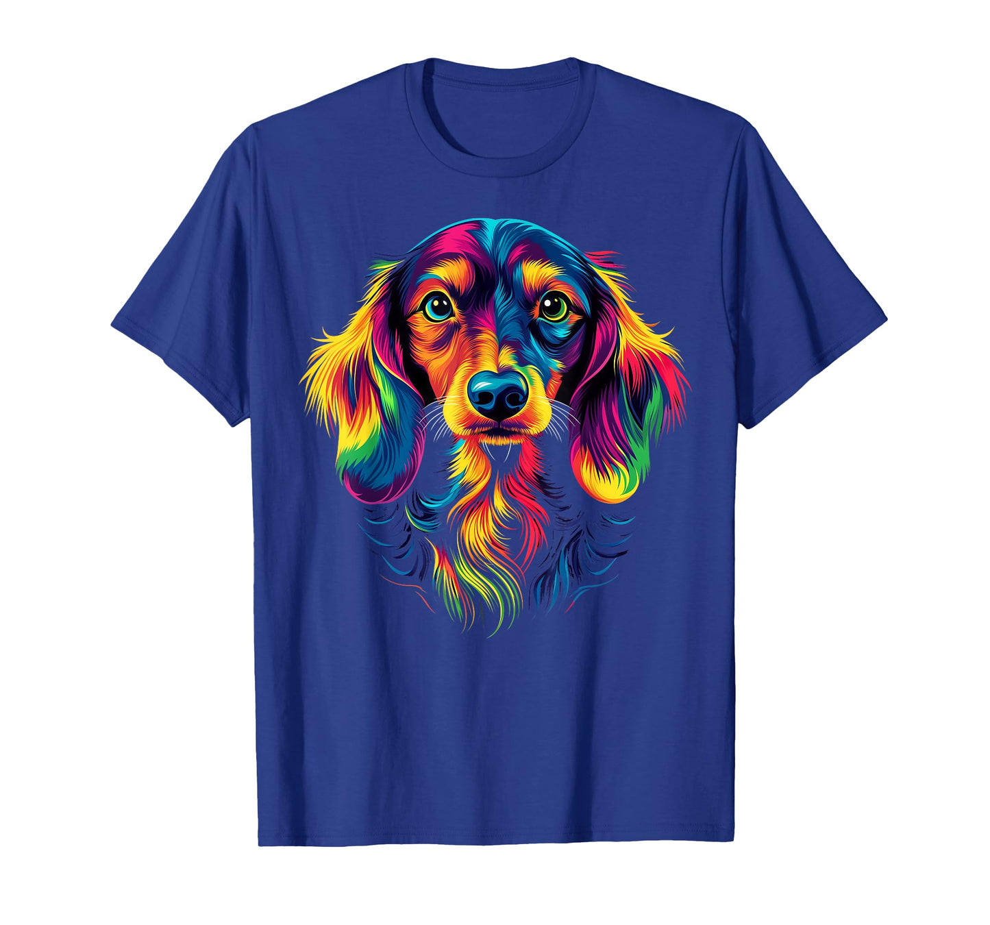 Colorful Long-Haired Dachshund Doxie Wiener Dog Lover Black T-Shirt for Men Women Kids