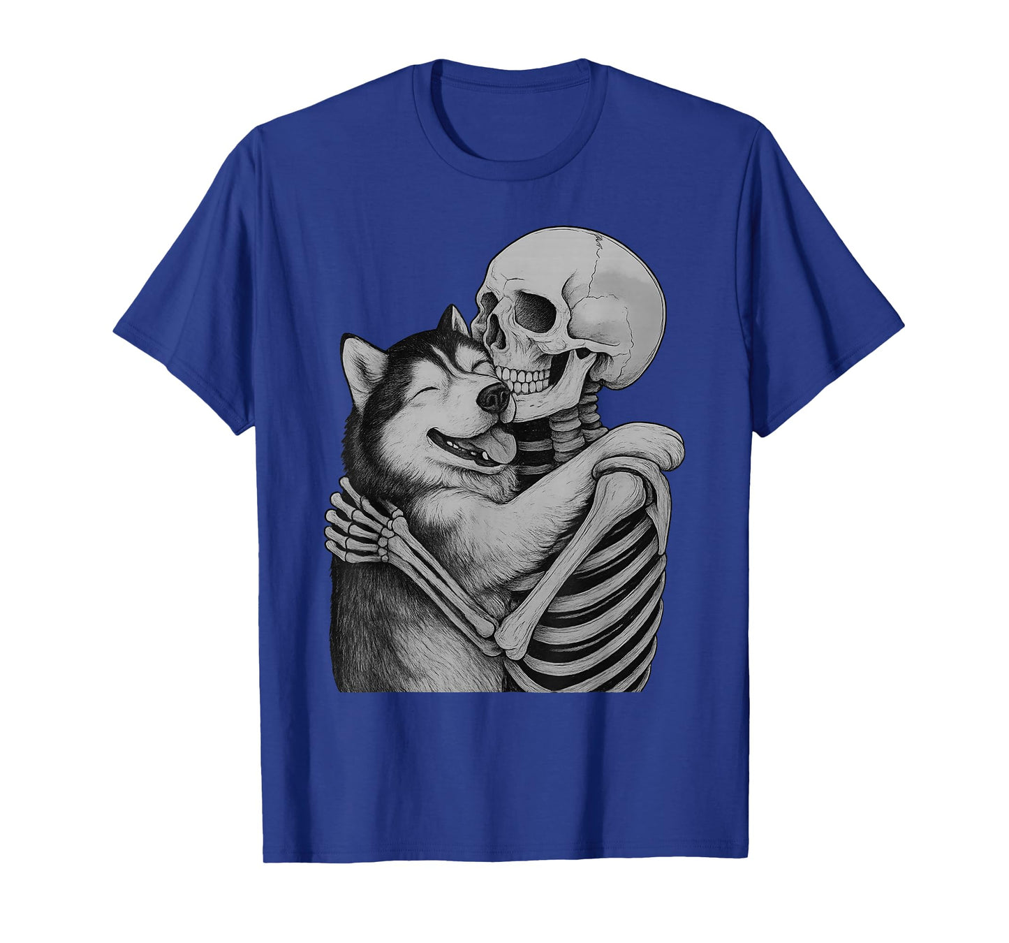 Husky Skeleton Hug Halloween Dog Lover T-Shirt