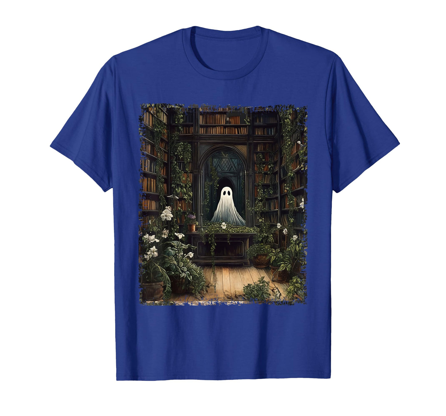 Vintage Halloween Spooky Ghost In The Library Gothic T-Shirt