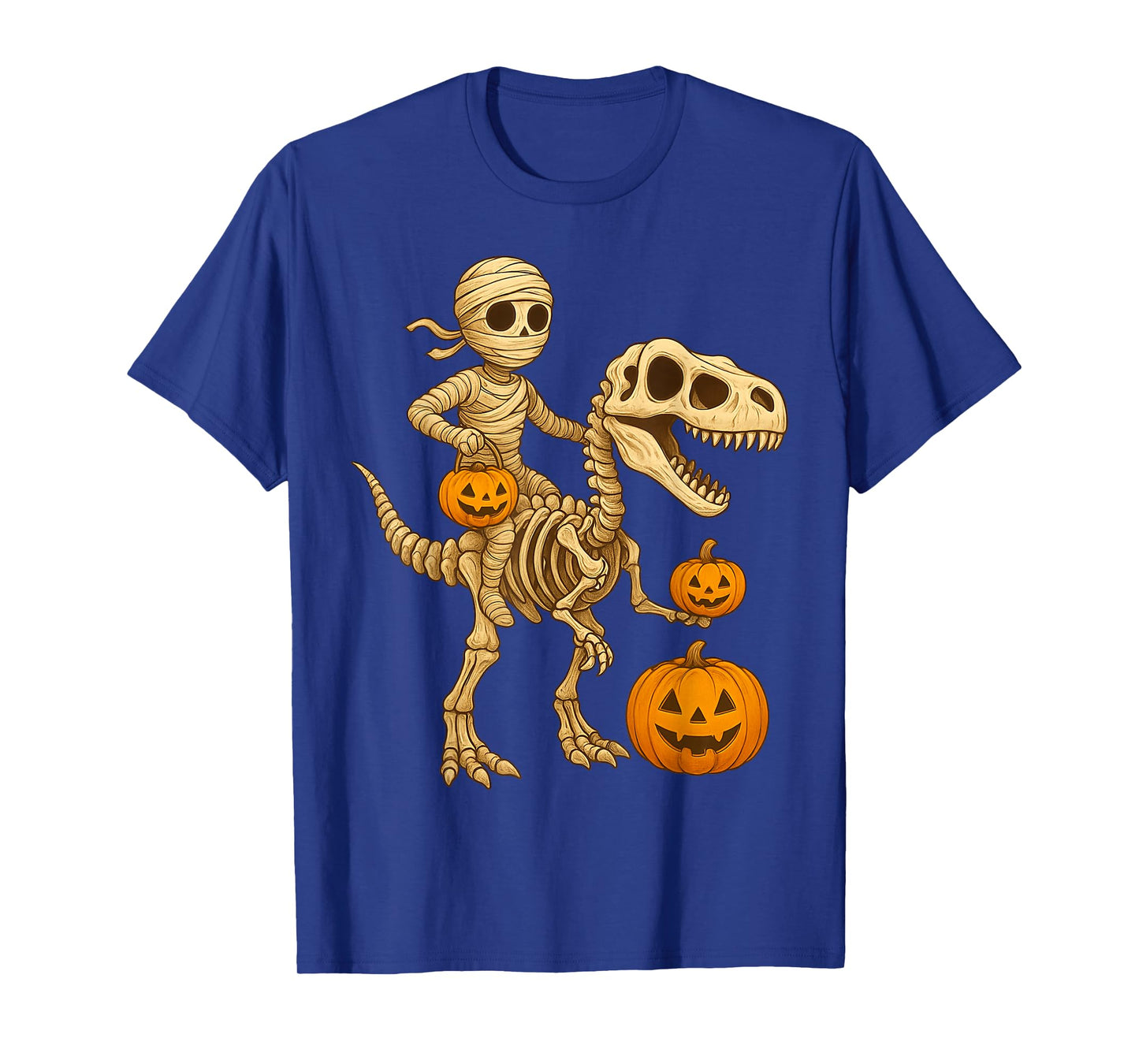 Halloween Mummy Riding T-Rex Dinosaur Skeleton Tee T-Shirt