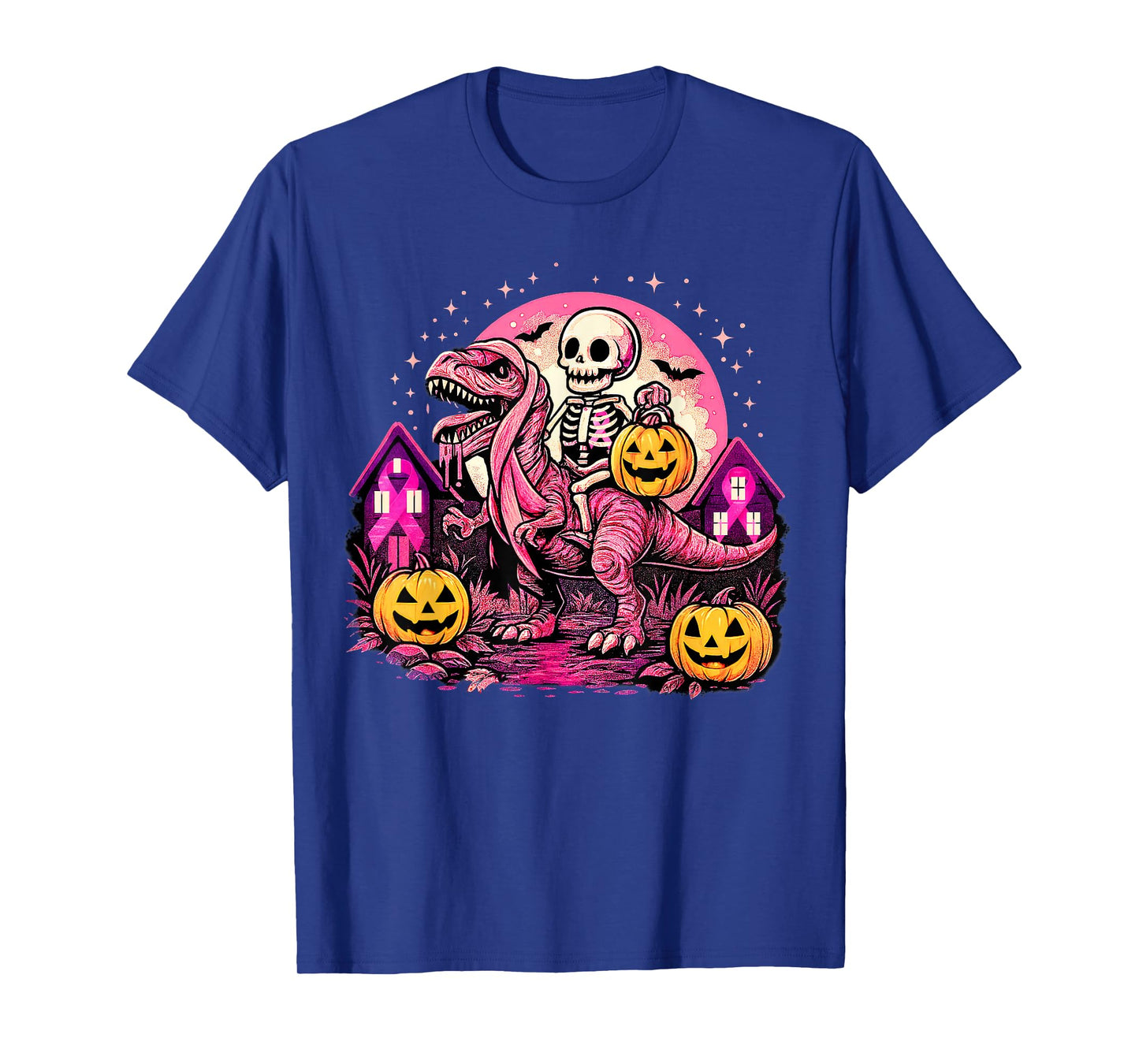Skeleton Dinosaur T Rex Scary Night Pumpkin Breast Cancer T-Shirt