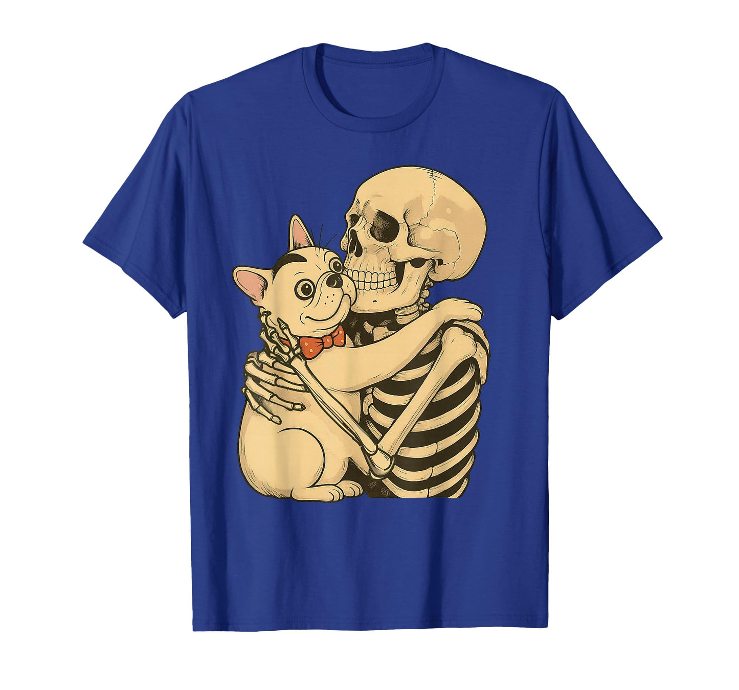 Skeleton Hugging French Bulldog Halloween Dogs Lover T-Shirt