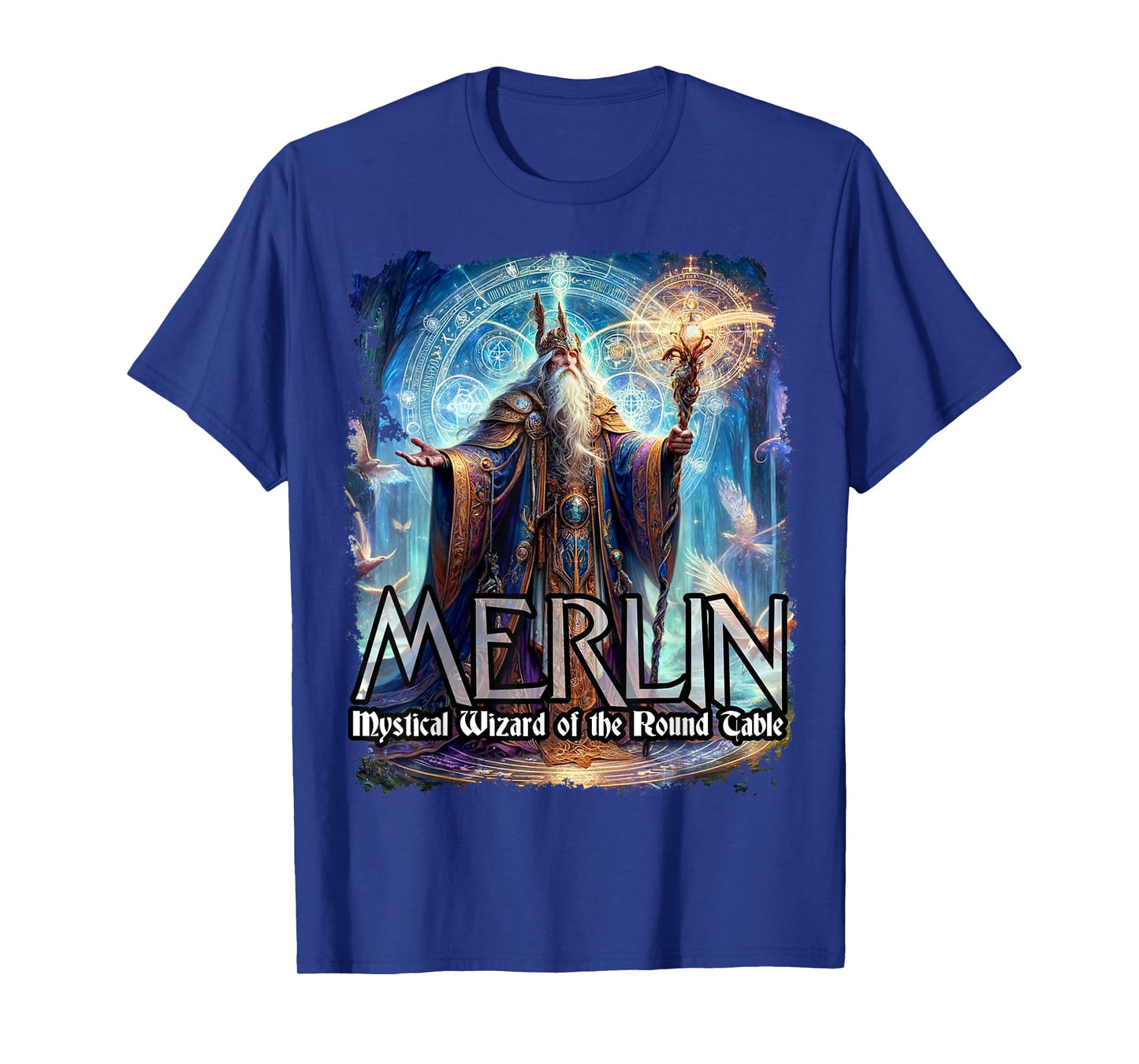Mythothreads Arthurian Mythology Merlin Mystical Wizard of the Round Table Magical Sorcerer T-Shirt, Small, Black