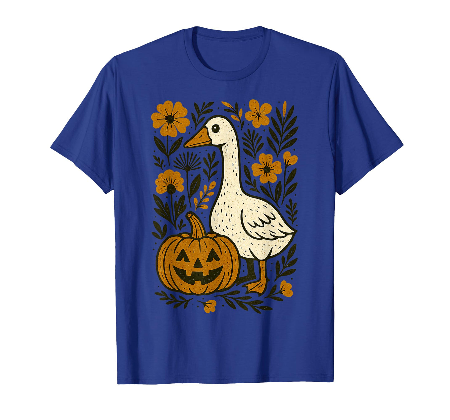Funny Halloween Goose Boho Floral Pumpkin Floral Fall T-Shirt