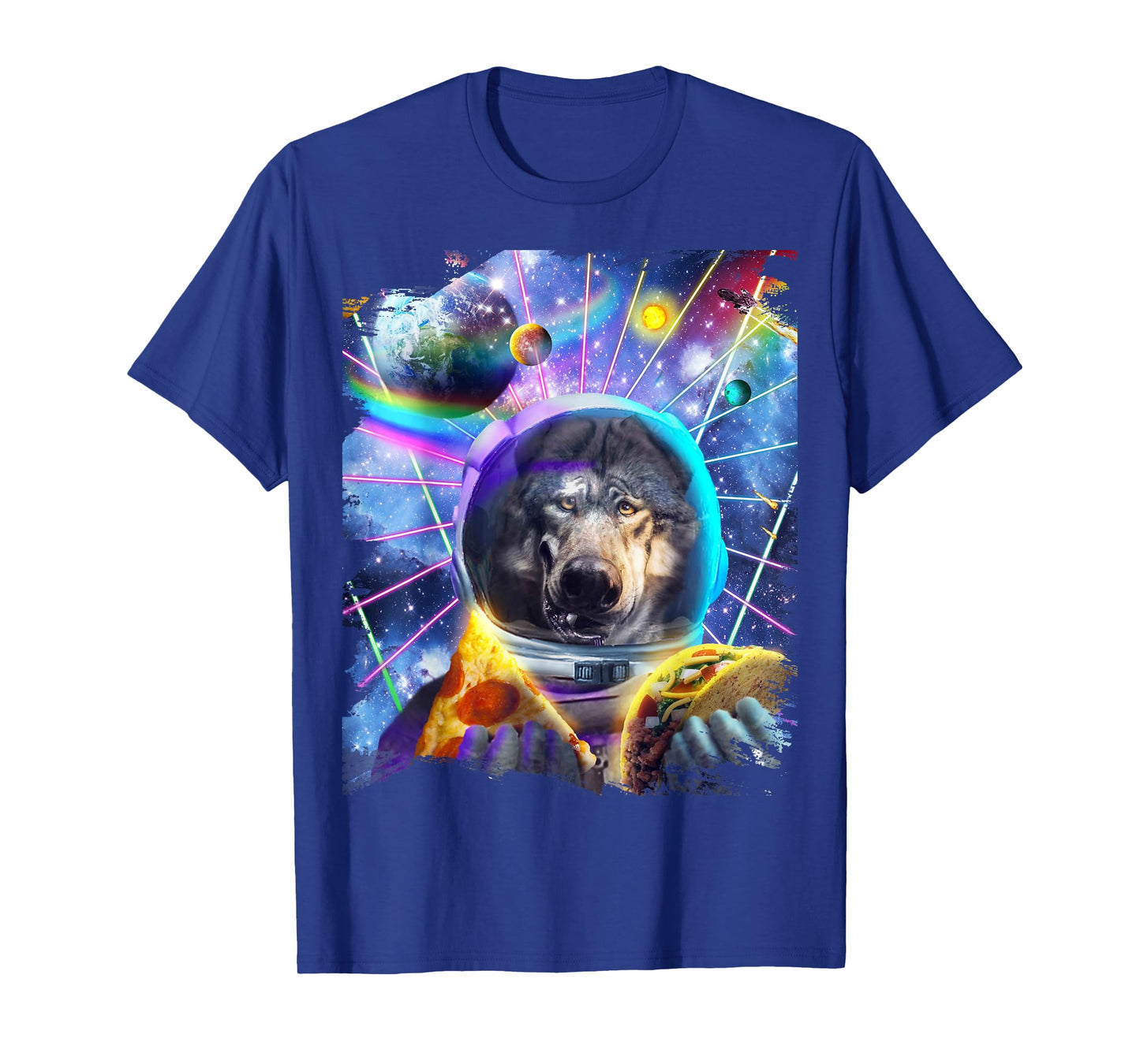Wolf Astronaut In Space Eating Pizza Taco T-Shirt