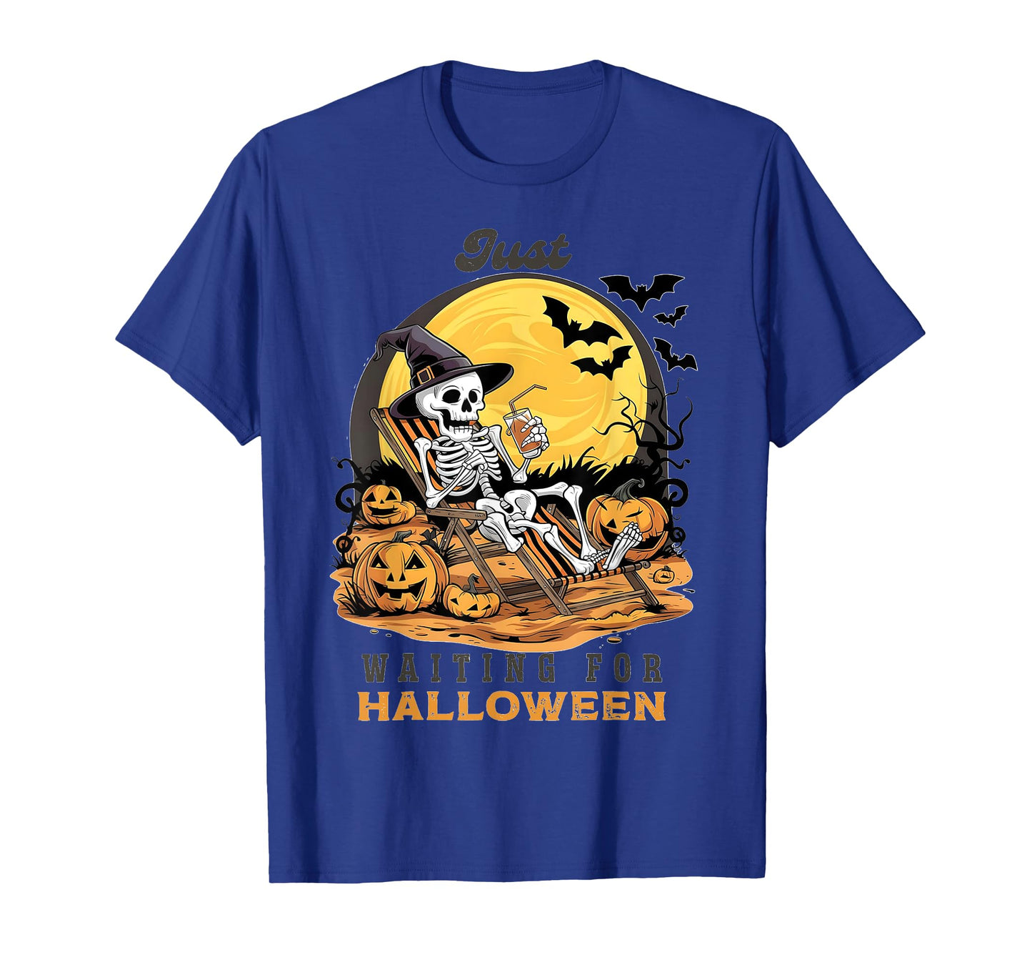 Funny Skeleton Spooky Summerween Just Waiting for Halloween T-Shirt