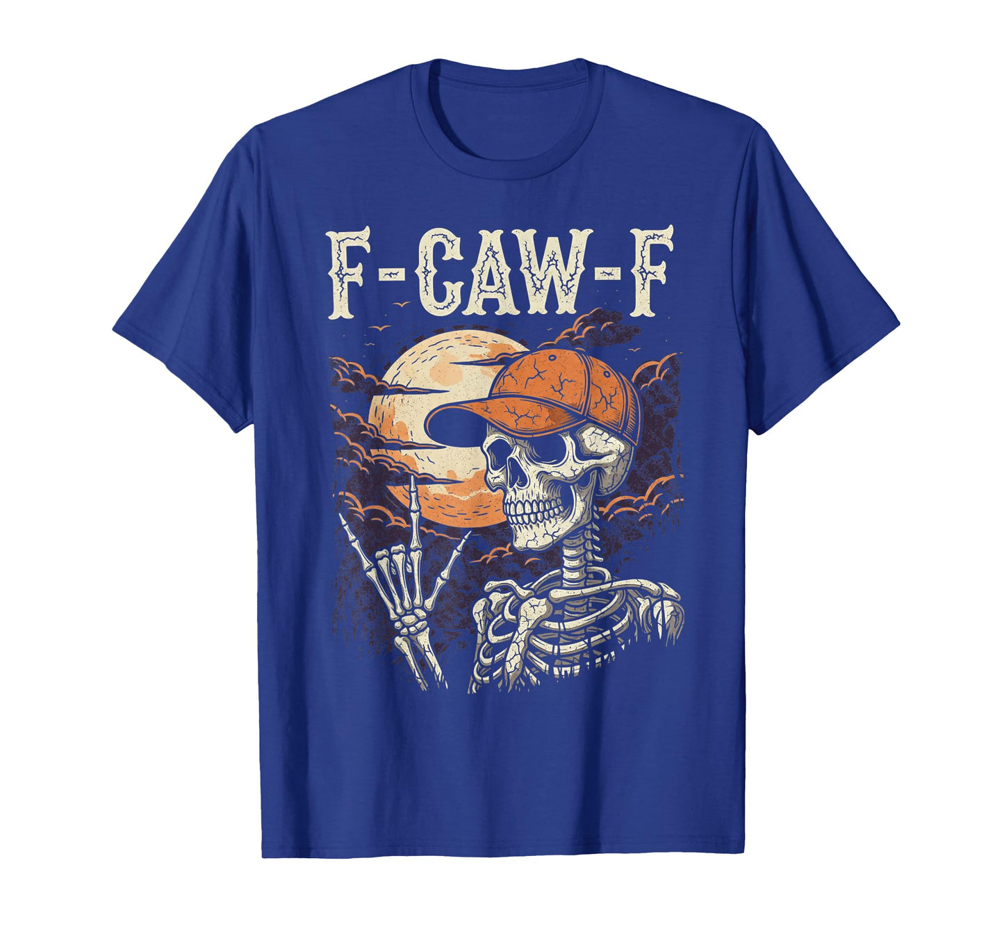 F-Caw-F Funny Rocker Skeleton Halloween Moon Gothic Adult T-Shirt