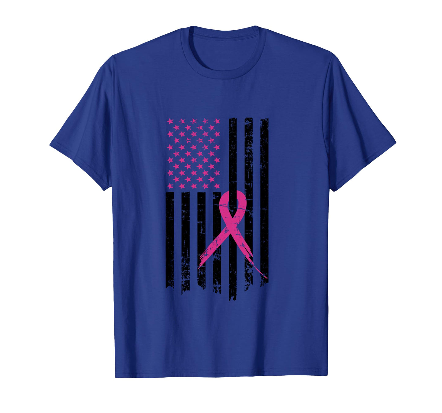 Breast Cancer Awareness Pink Ribbon American Flag Long Sleeve T-Shirt