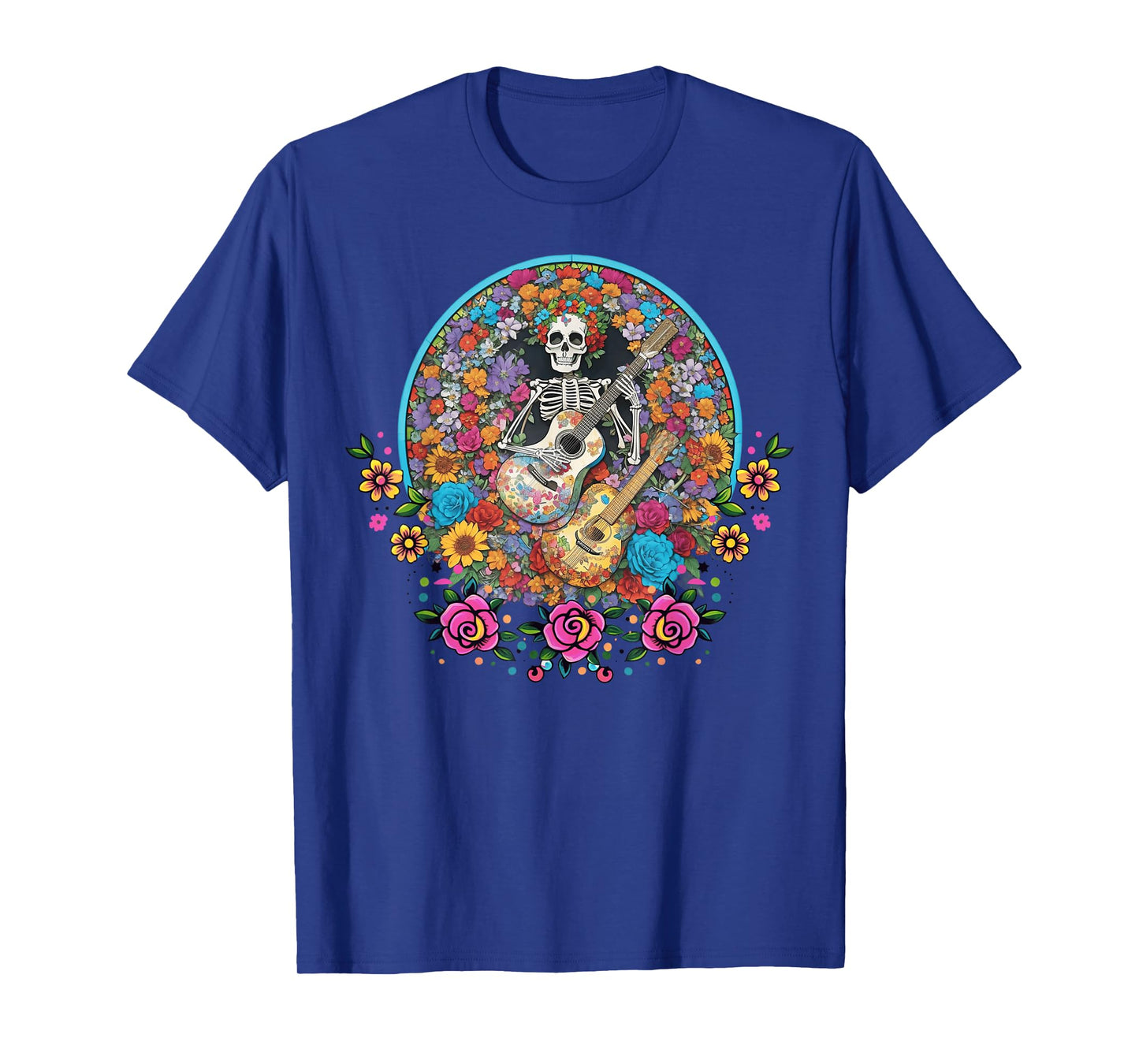 Catrina Day Floral Sugar Skull Guitar Los Muertos Halloween T-Shirt