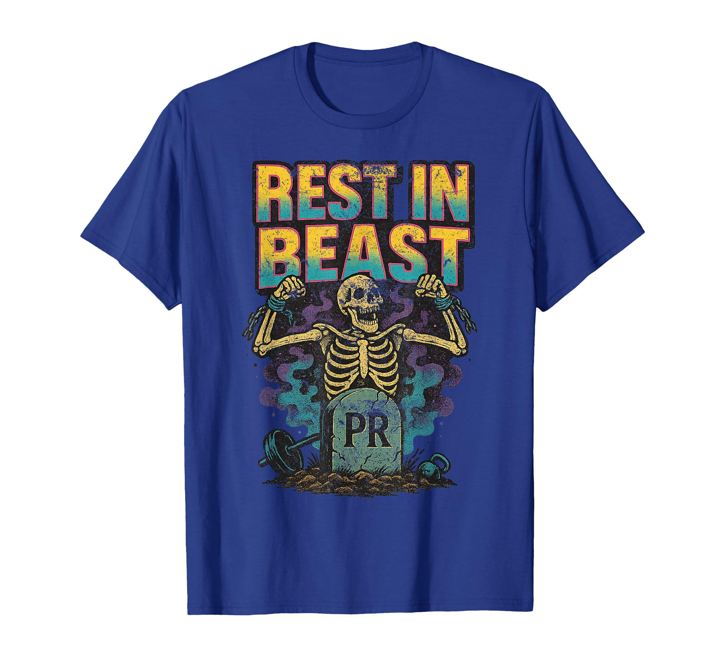 Rest in Beast Skeleton Crush PR Halloween 90's Retro Gym T-Shirt