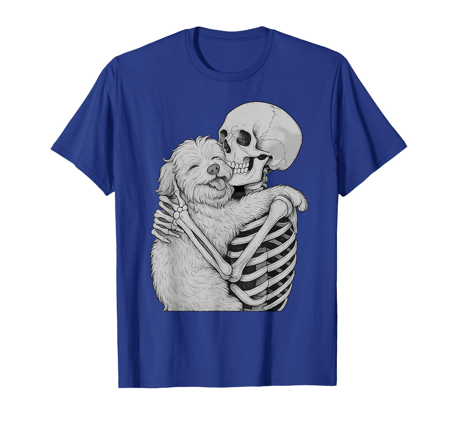 Maltese Dog Skeleton Hug Halloween Dog Lover T-Shirt