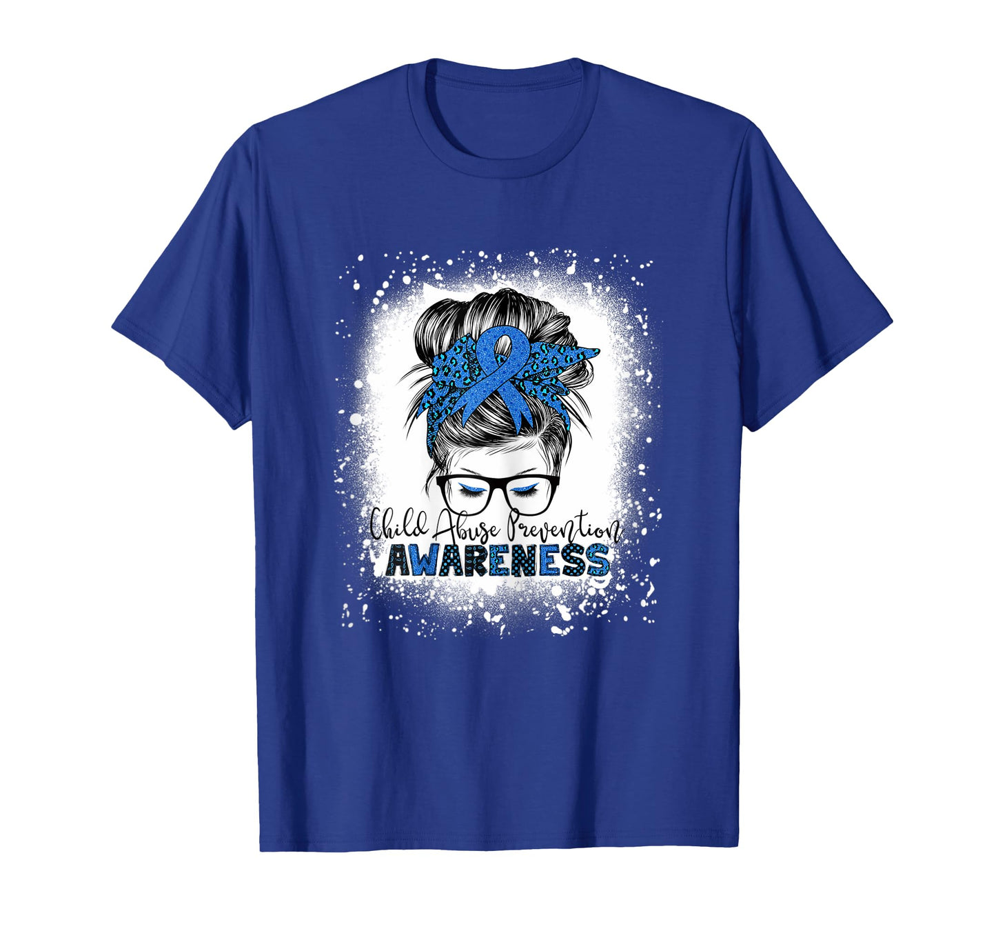 Child Abuse Prevention awareness messy hair bun T-Shirt