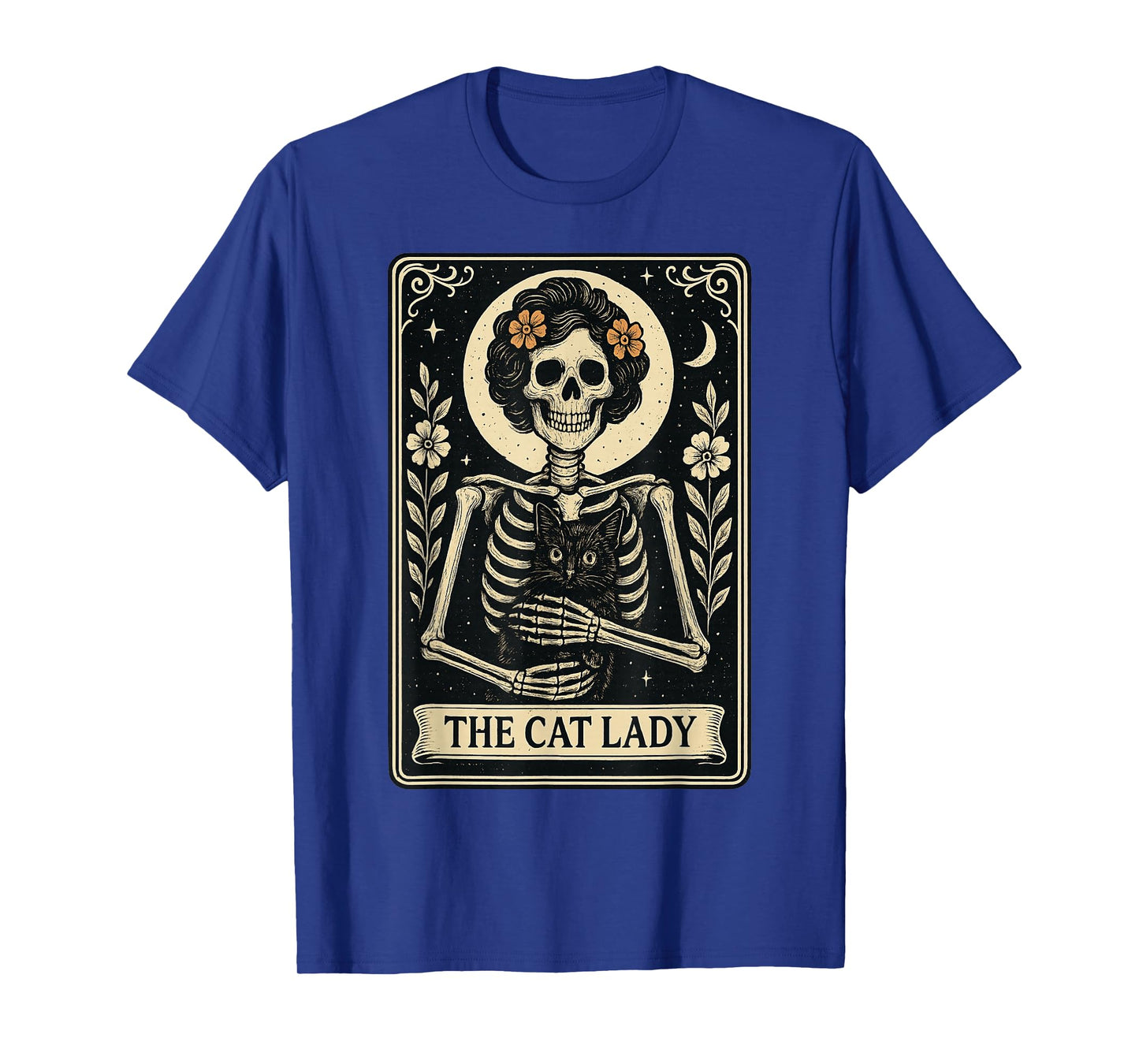 Mystic Skeleton The Cat Lady with Coffee Tarot Card Vibes T-Shirt