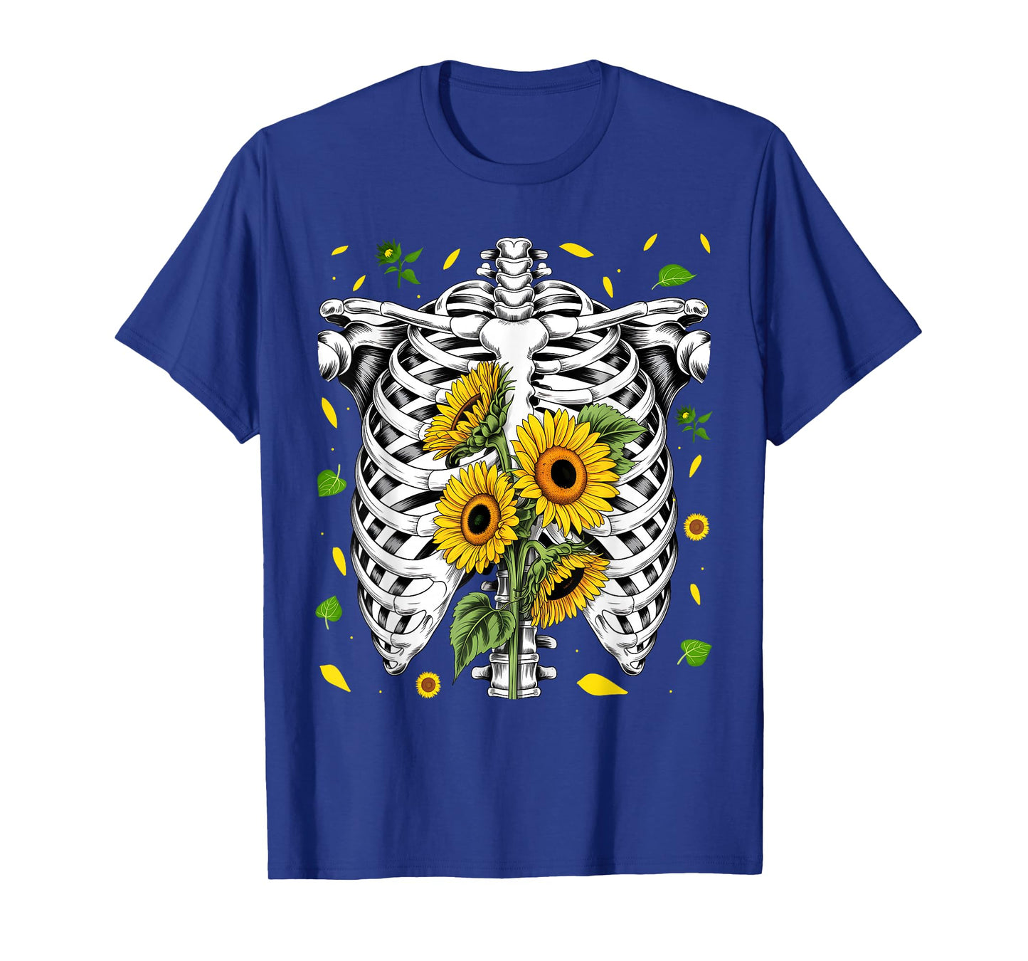 Skeleton Rib Cage with Sunflowers Gothic Halloween T-Shirt