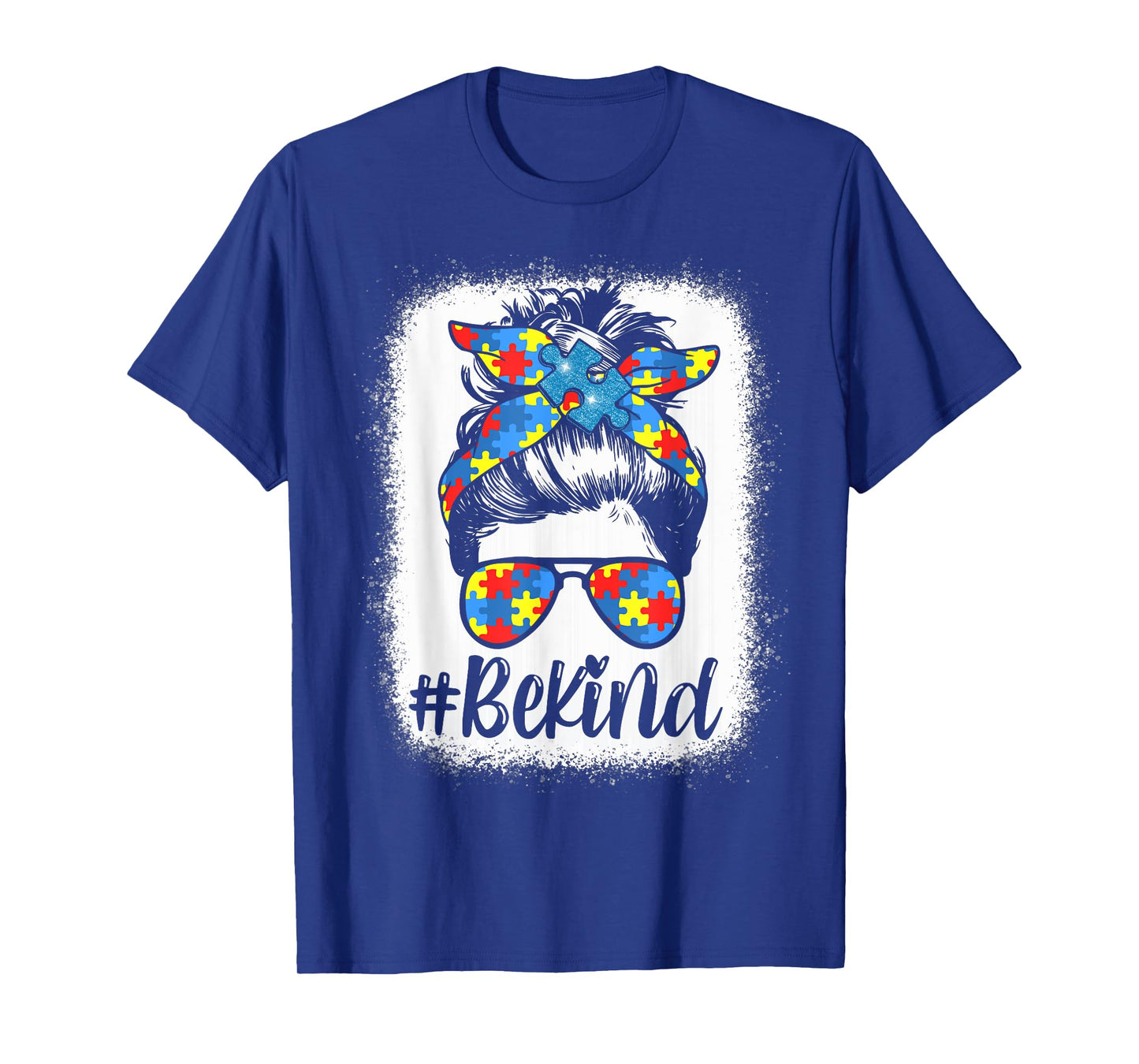 Be Kind Autism Awareness Girl Women Messy Bun Hair Gifts T-Shirt