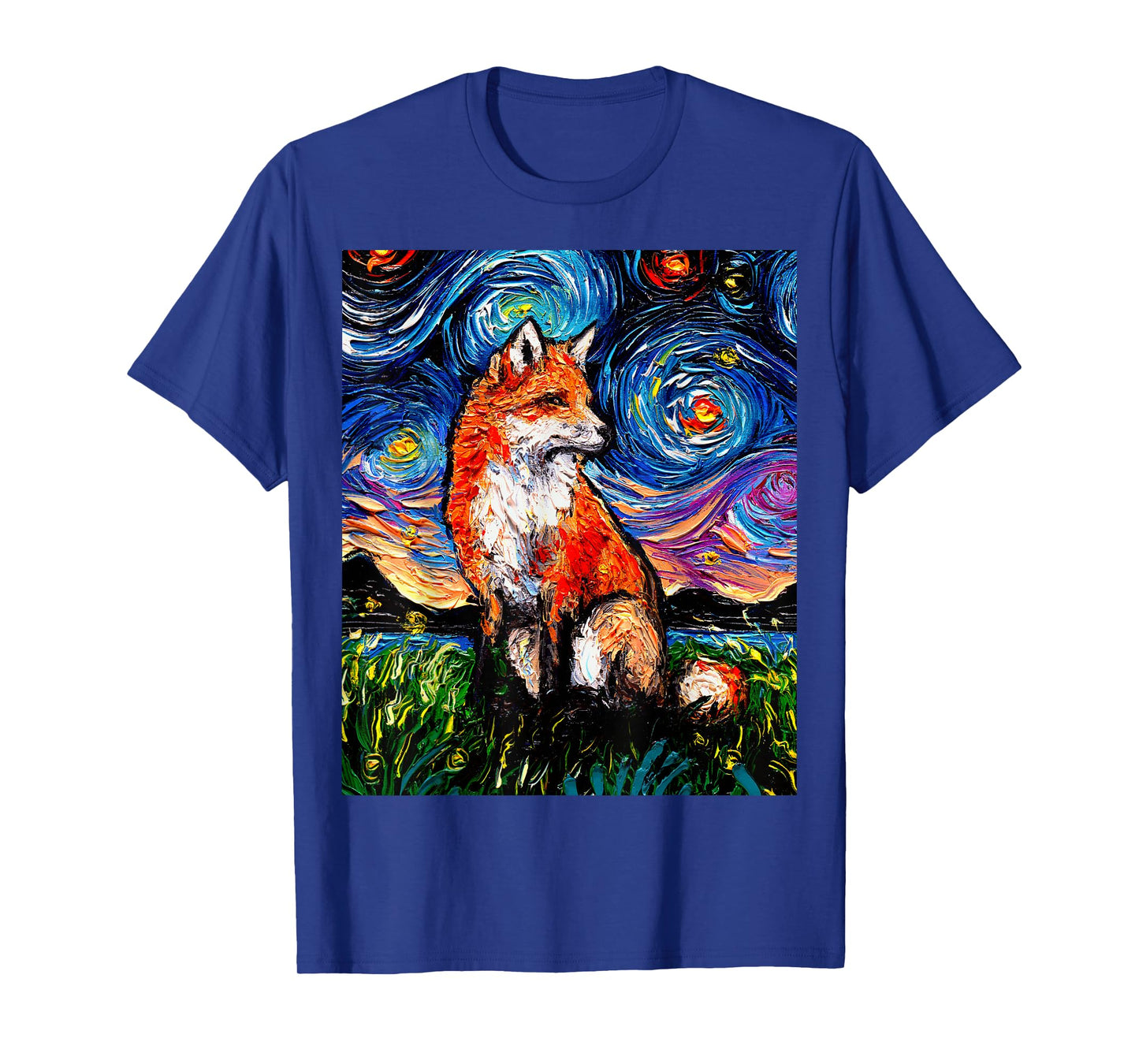 Red Fox Starry Night Animal Art by Aja T-Shirt
