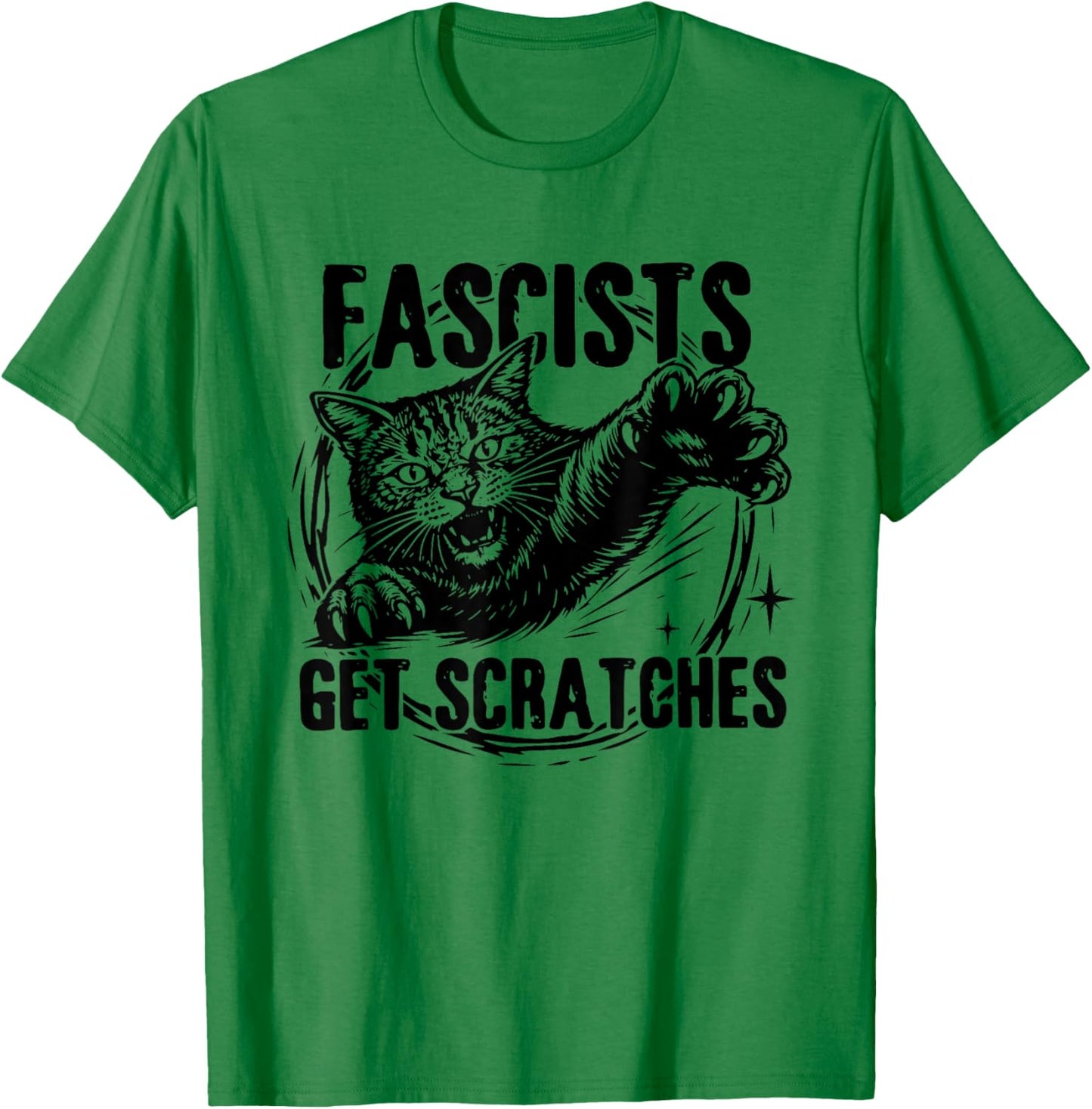 Vintage Black Cats Against Fascists Get Scratches T-Shirt T-Shirt - T-Shirt | Irish Green
