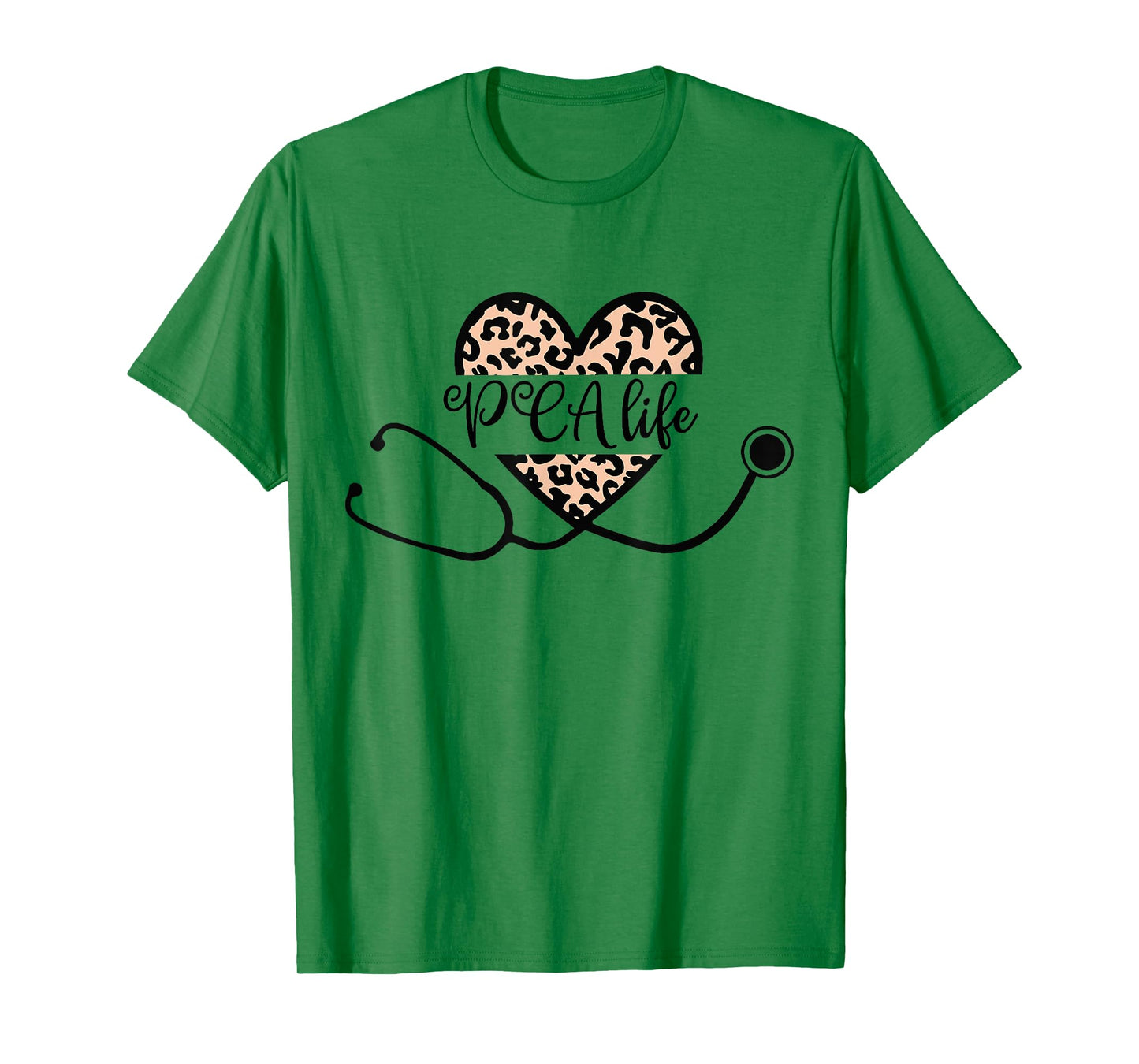 Love PCA Life Heart Nursing Leopard Stethoscope Nurse Week T-Shirt
