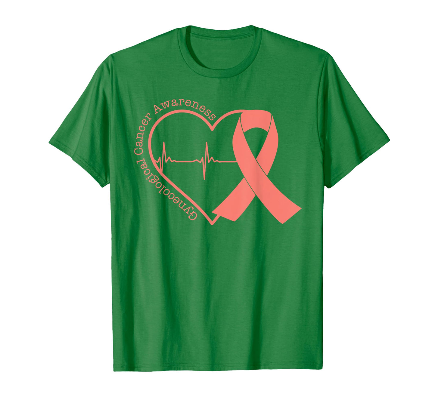 Gynecological Cancer Awareness Heart Peach Ribbon T-Shirt