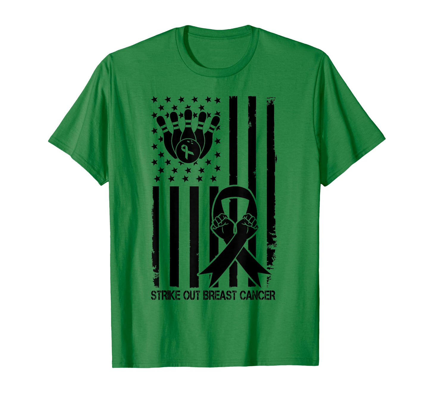 Strike Out Bowling Ribbon USA Flag Breast Cancer Awareness T-Shirt for Women Kids Men