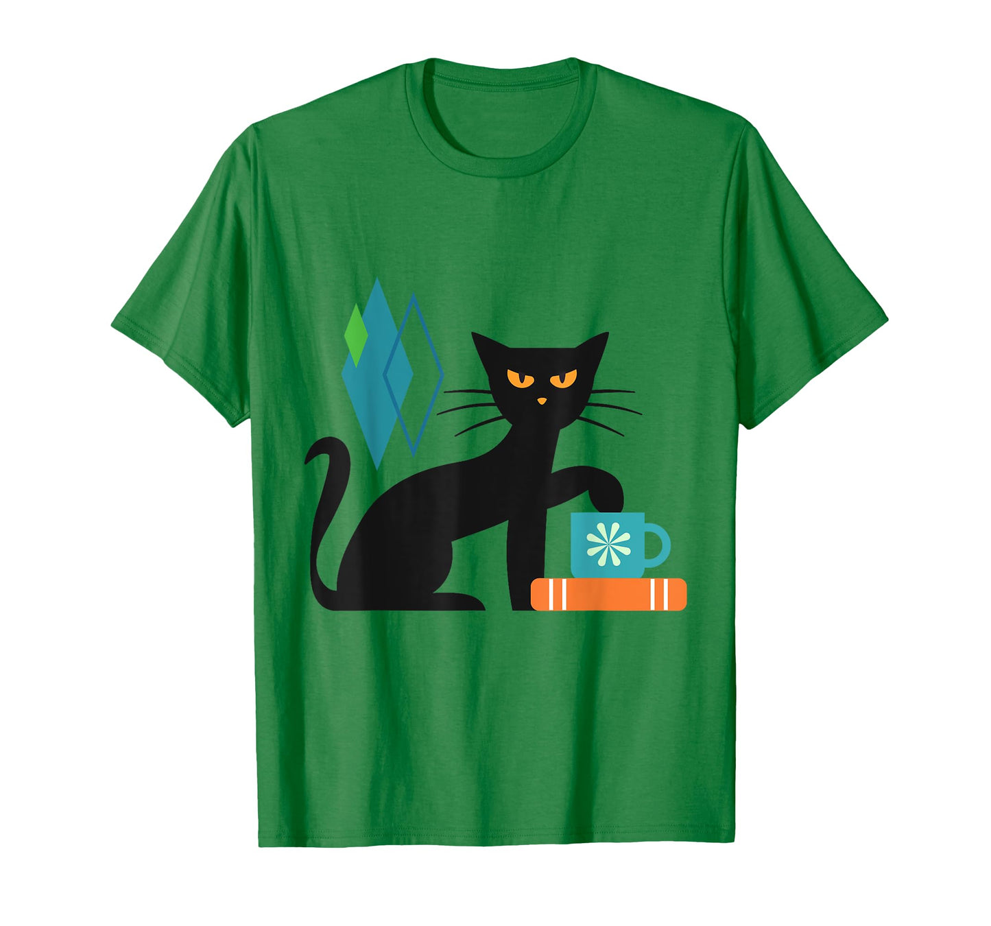 Cat Midcentury With Book and Coffee Atomic Age Mid Century T-Shirt