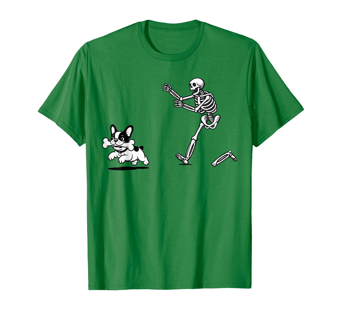 French Bulldog with Bone Chased by Skeleton T-Shirt