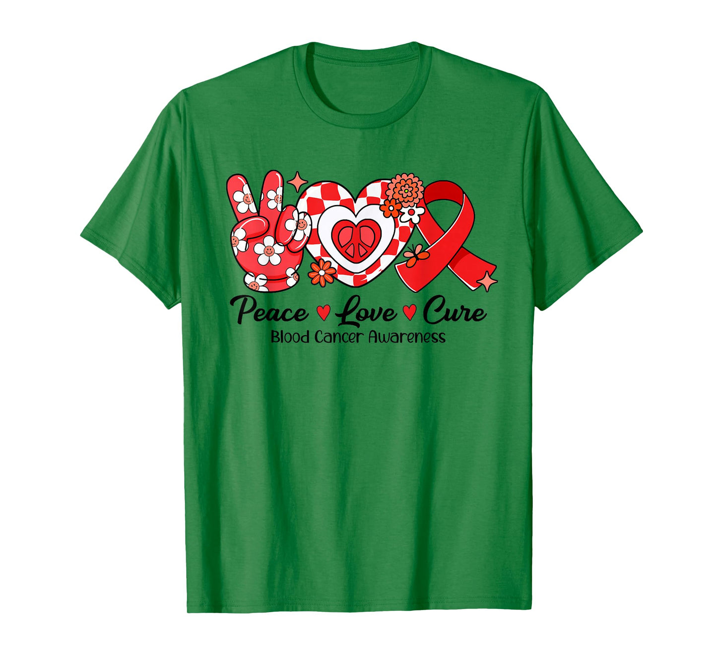 Retro Groovy Peace Love Cure Blood Cancer Awareness Gifts T-Shirt