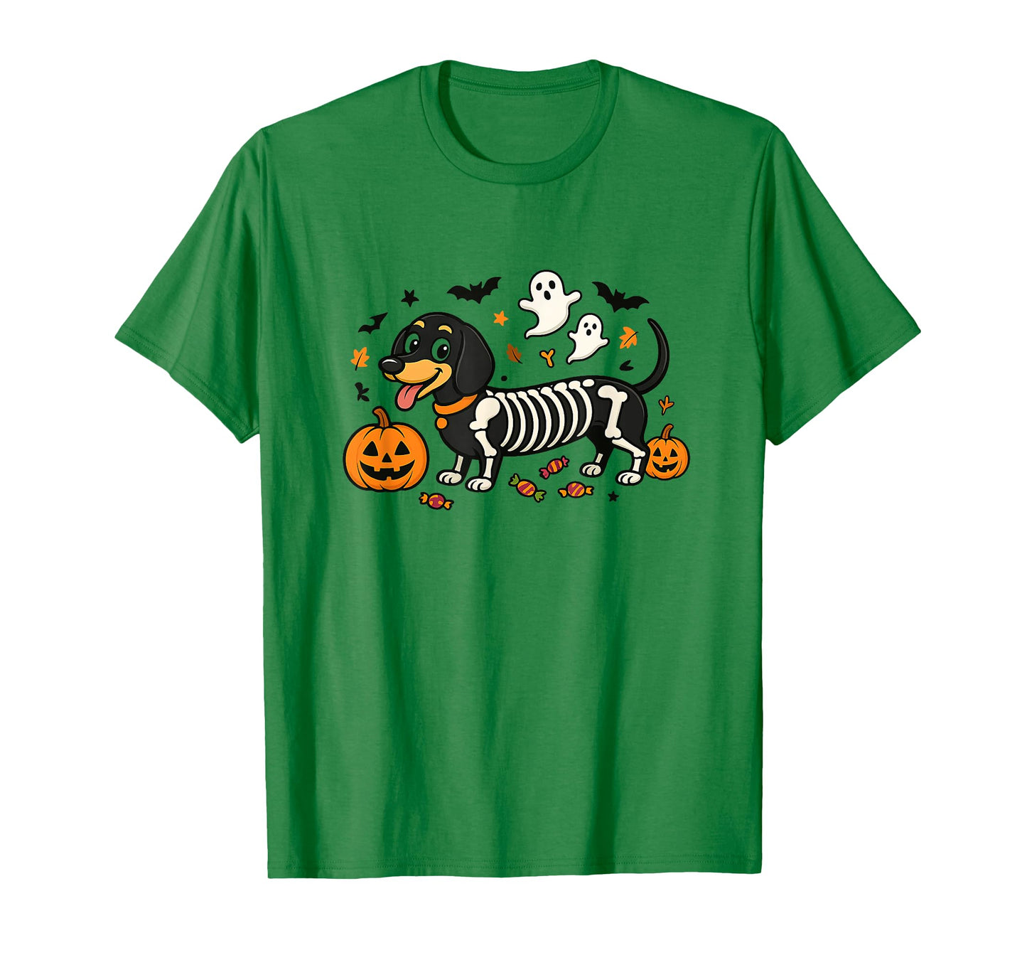 Halloween Slinky Dachshund Skeleton Dog T-Shirt