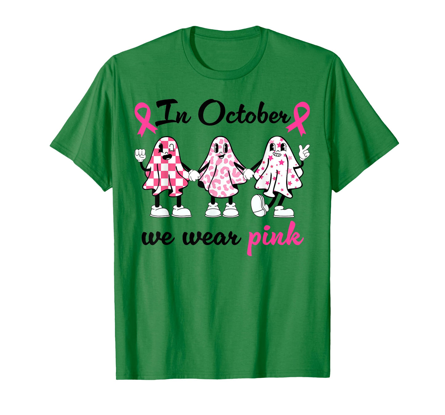 in October We Wear Pink Ghost Awareness T-Shirt