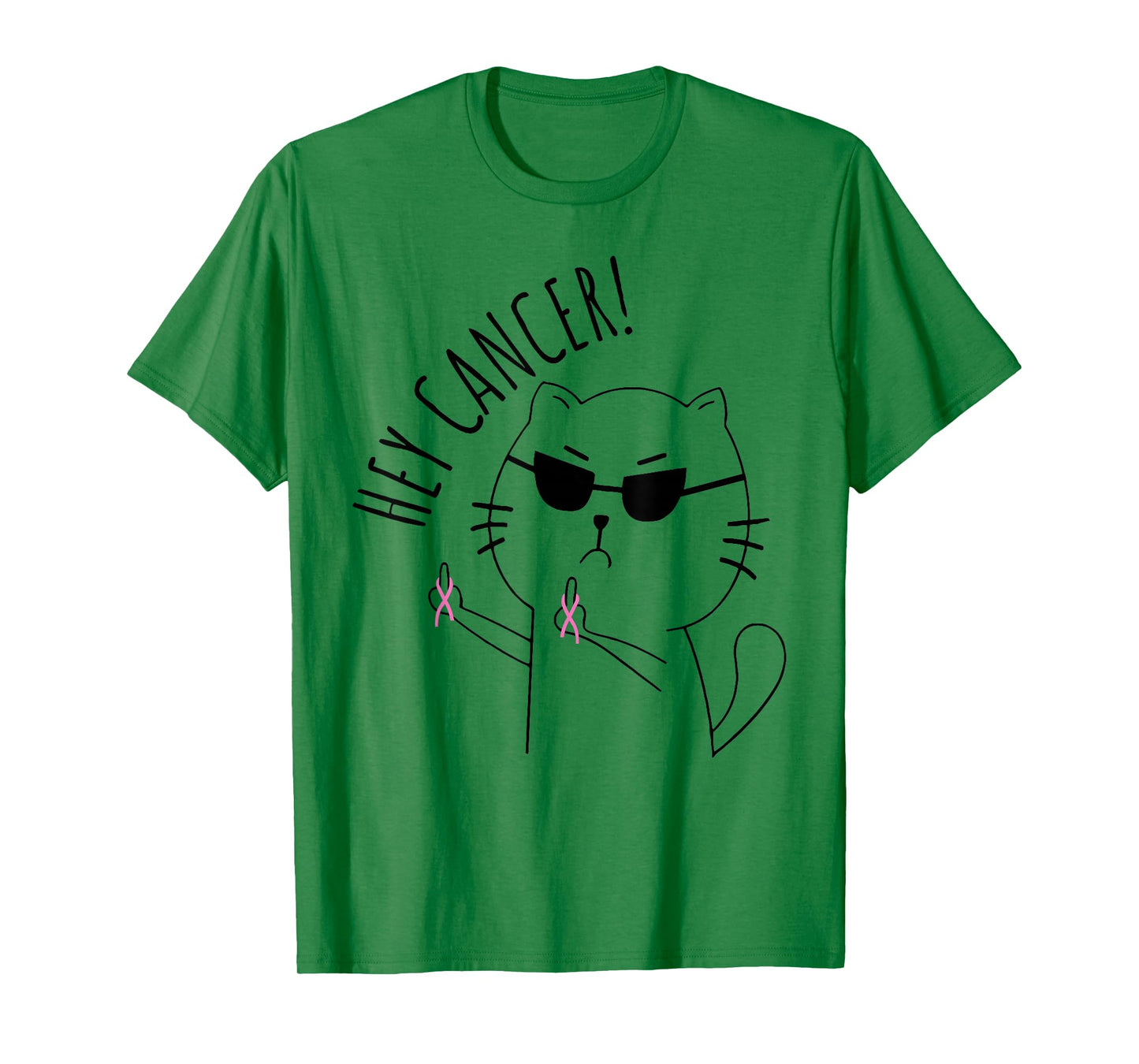 Hey Cancer Funny Cat Pink Ribbon Breast Cancer Awareness T-Shirt