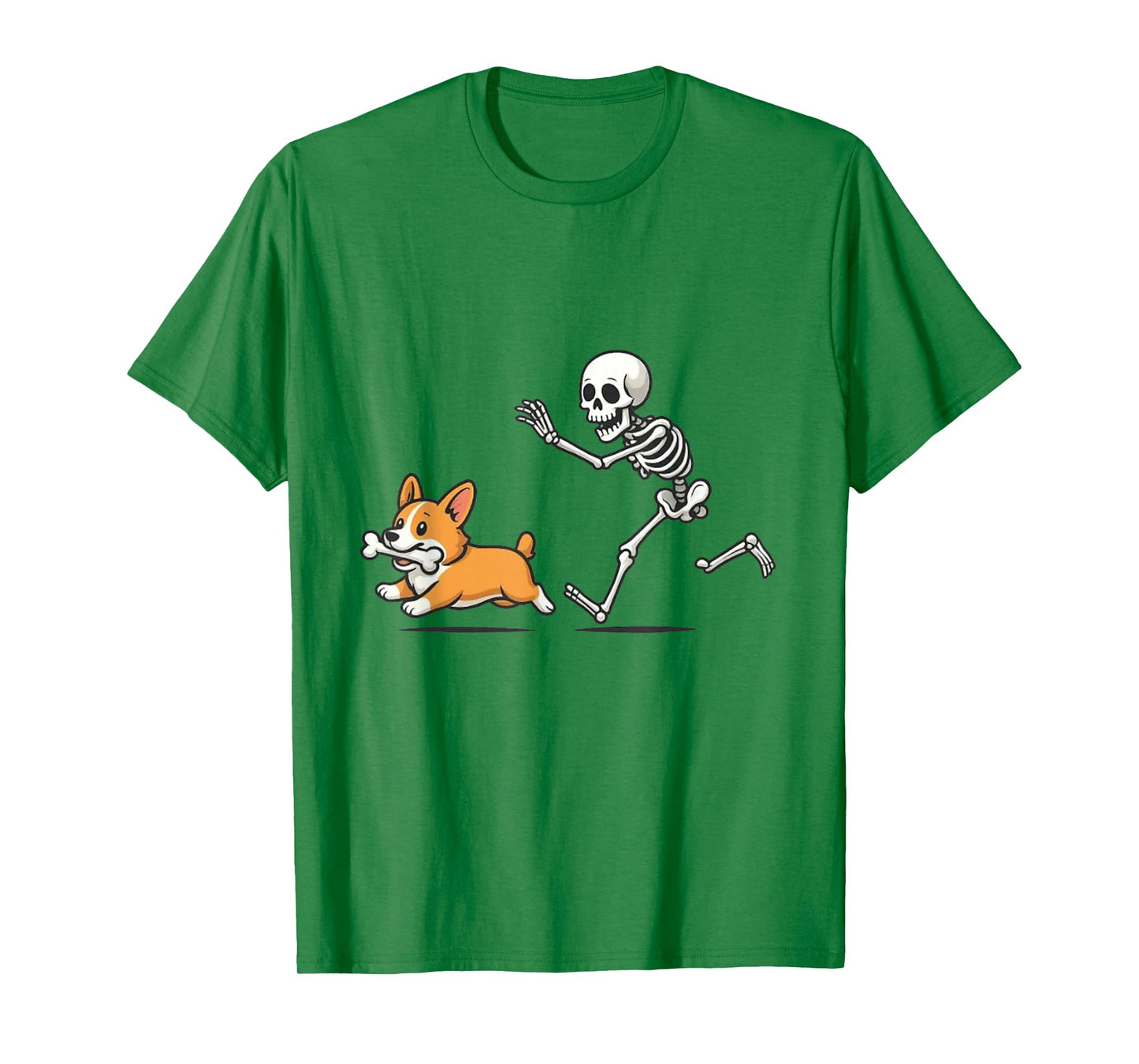 Funny Skeleton Chasing Corgi T-Shirt