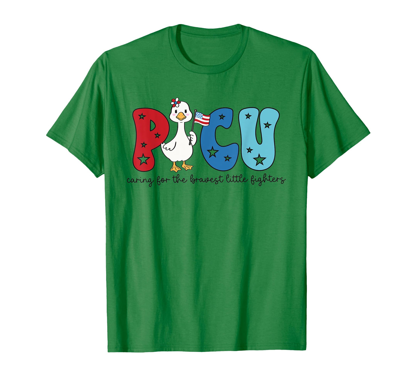 Retro 4th of July PICU Nurse Cute Goose Pediatric ICU Nurse T-Shirt