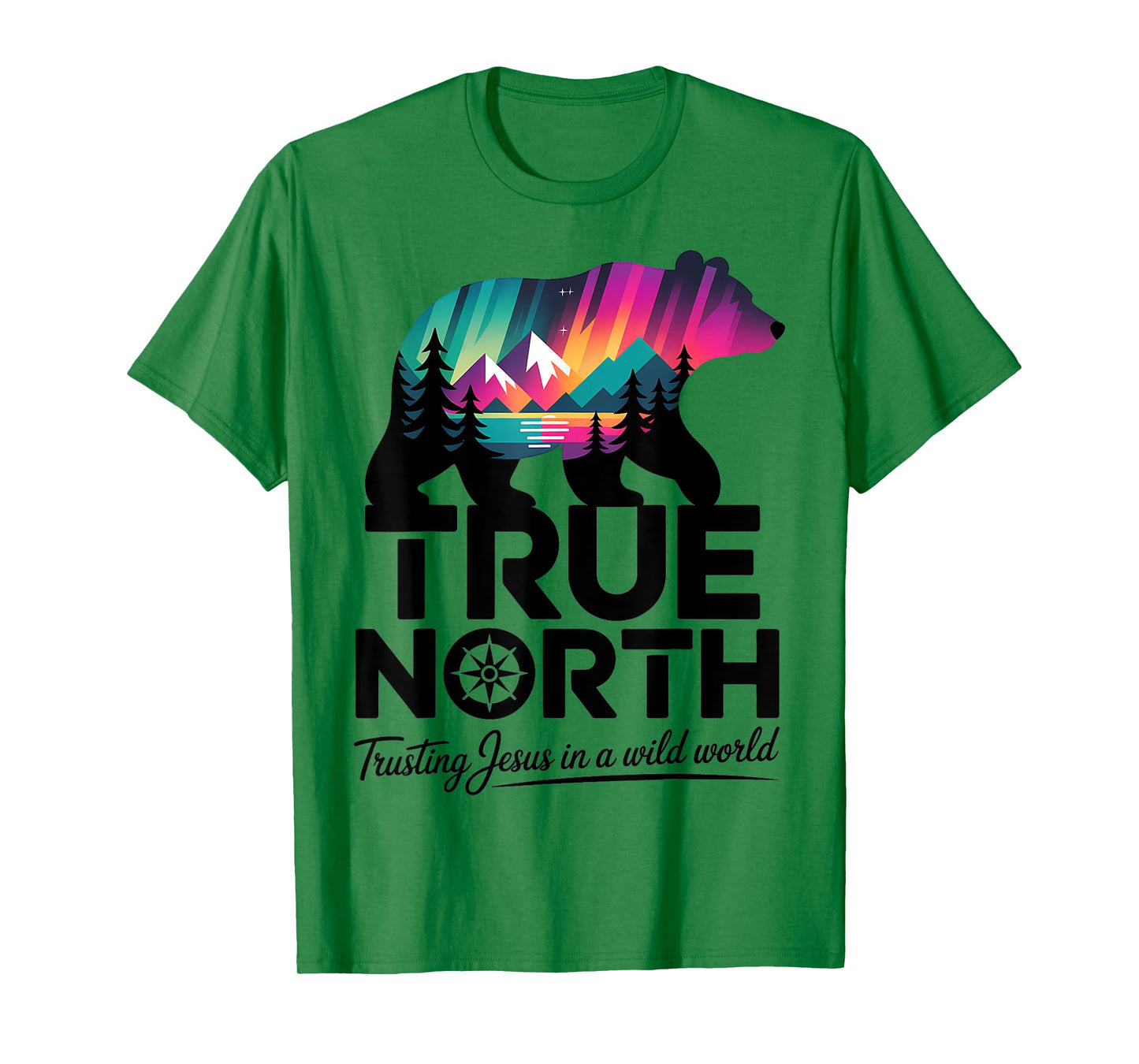 True-North Trusting Jesus in a Wild World Bear Landscape T-Shirt
