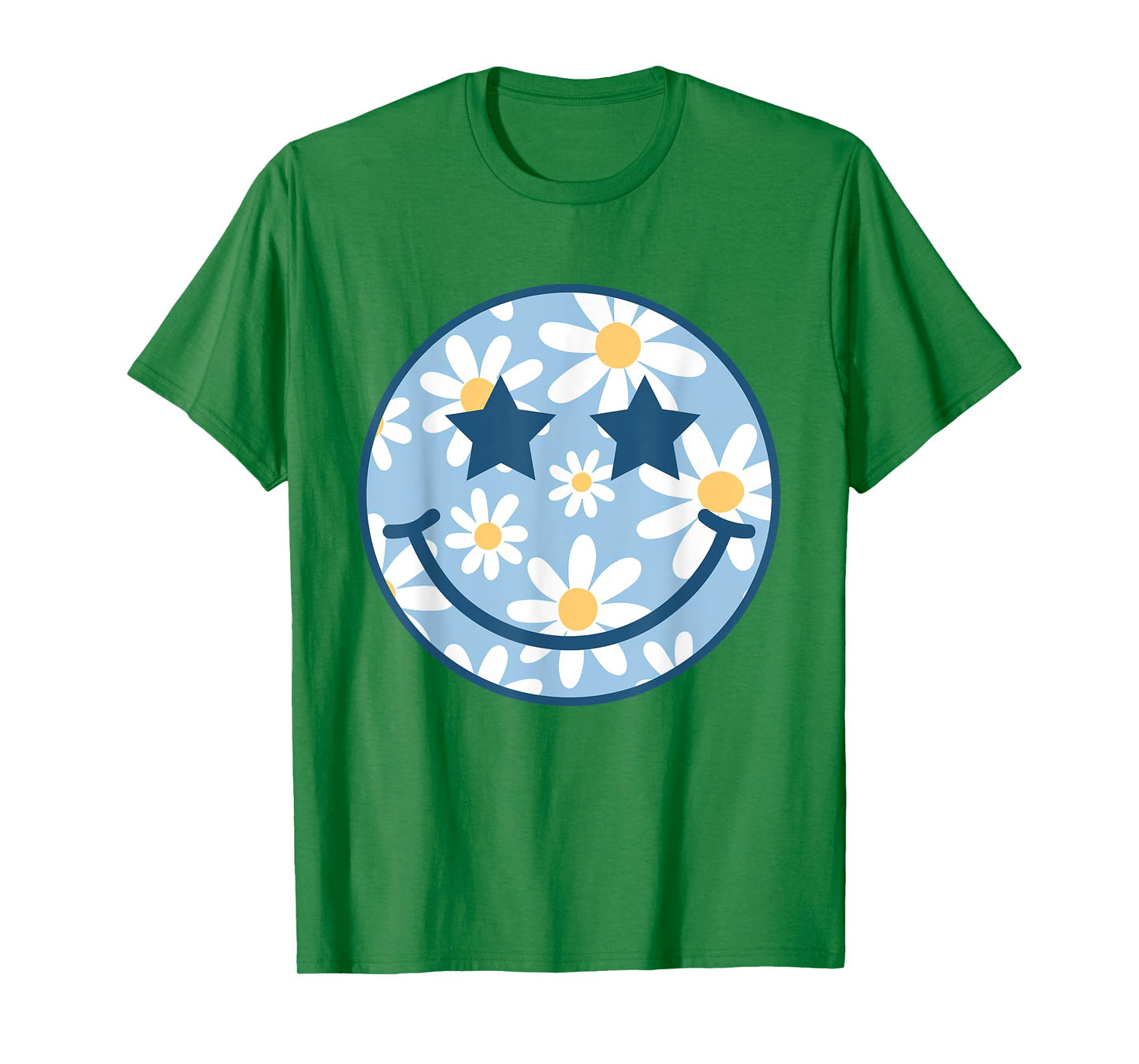 Retro Blue Happy Face Checkered Pattern Smile Face Trendy T-Shirt